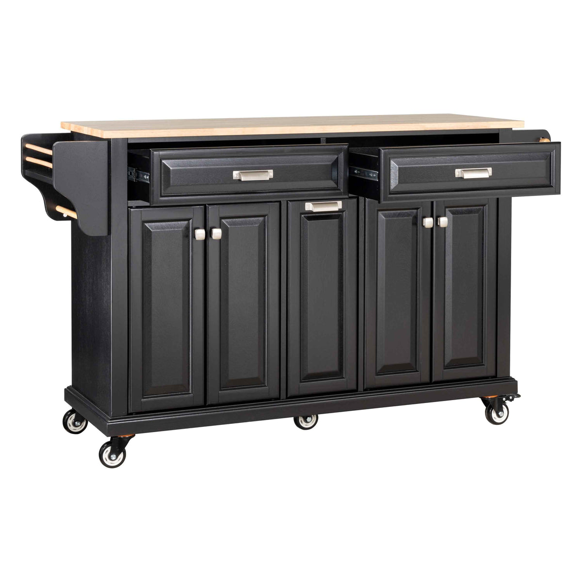 Rubberwood Drop-Leaf Kitchen Cart with 3 Drawers product view 18
