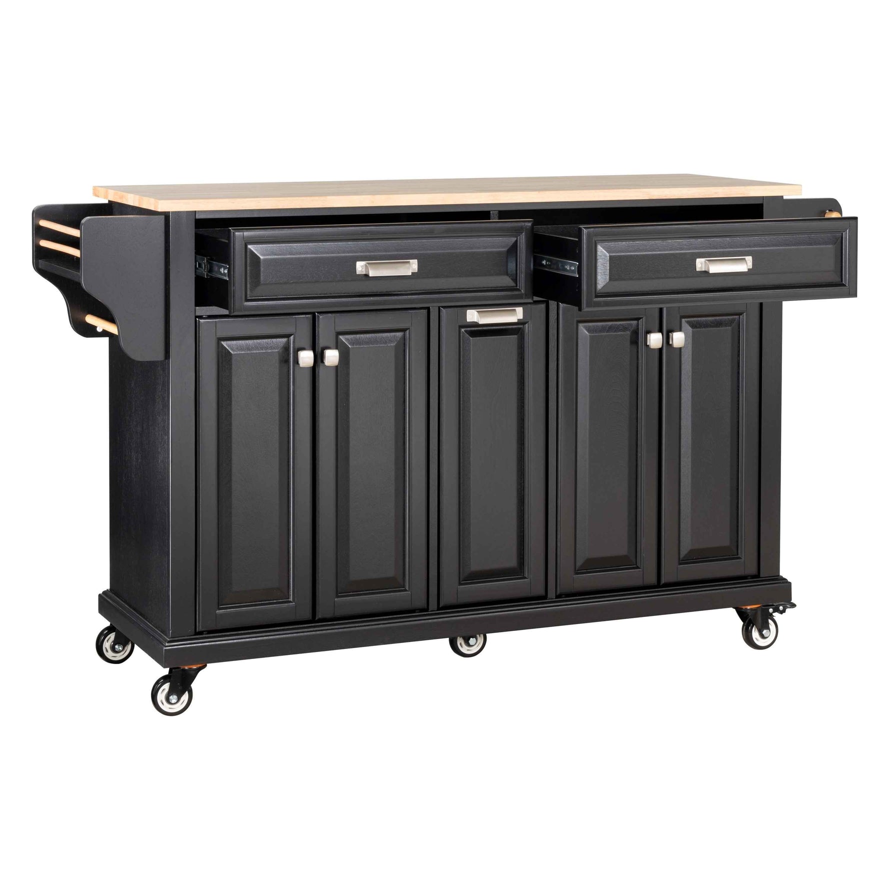 Rubberwood Drop-Leaf Kitchen Cart with 3 Drawers product view 18