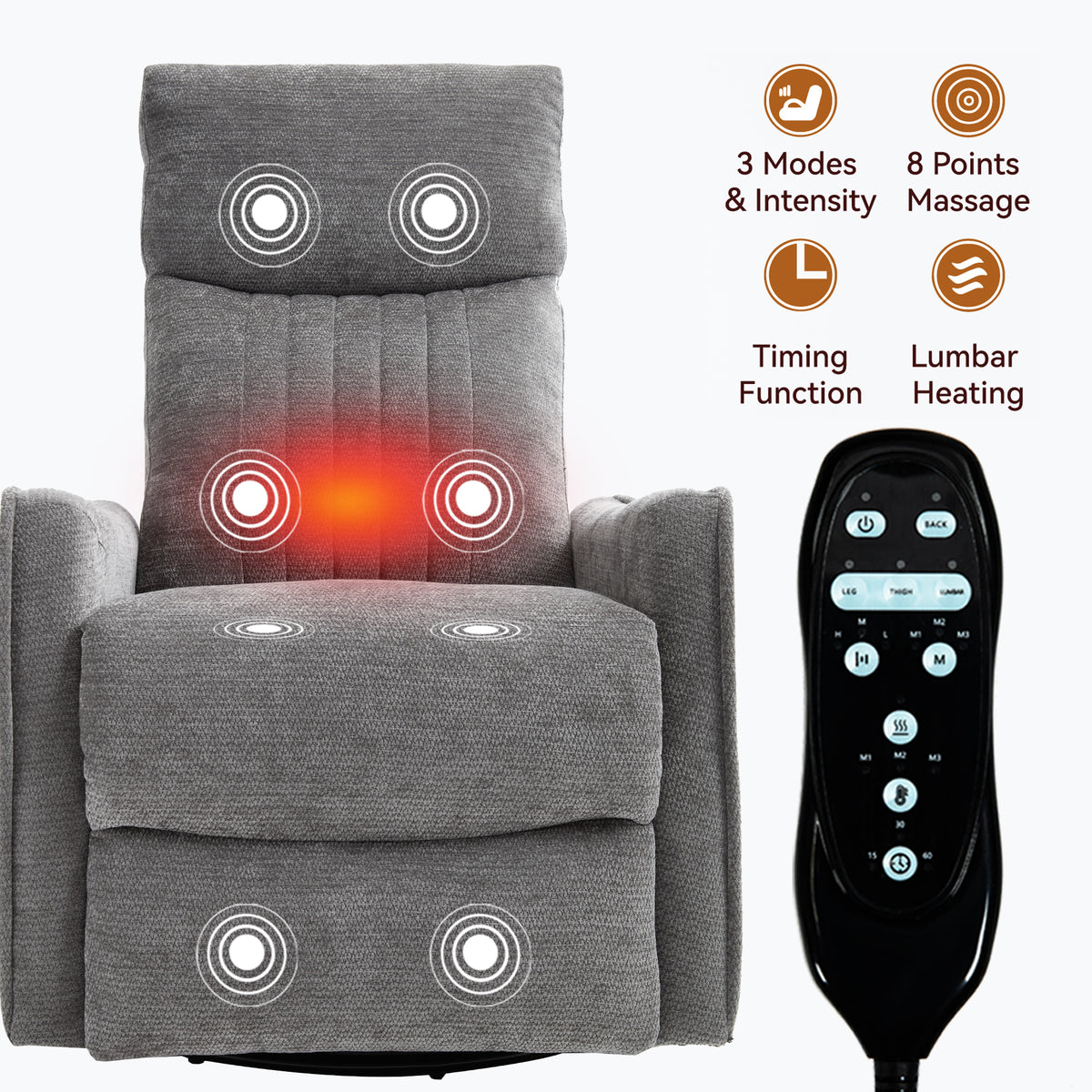 Heat Massage Manual Recliner Chair with Rocker and Swivel in Fabric for Living detail image 9