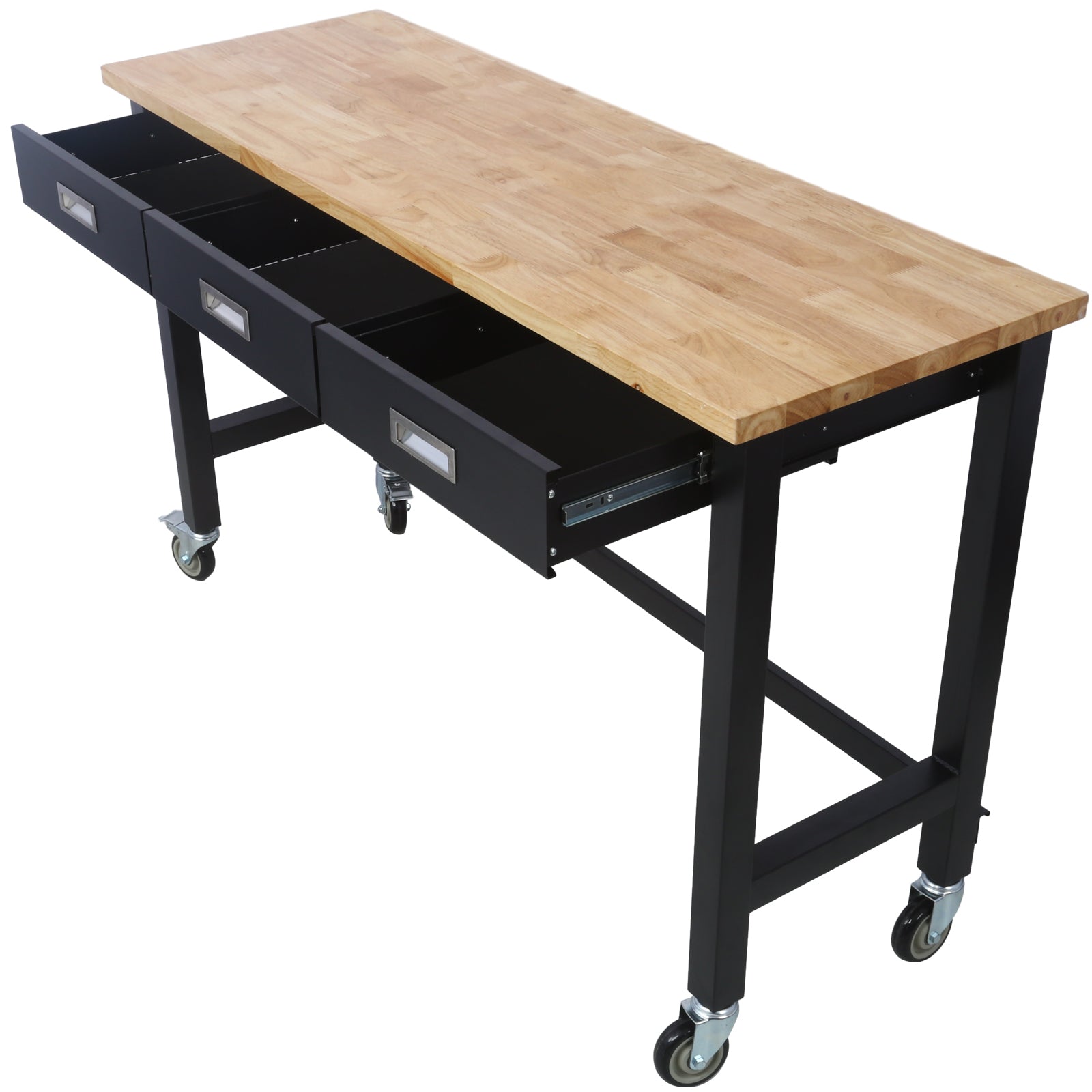 60" Rolling Bamboo Workbench with Drawer Storage for workshop, garage, storage, or utility use