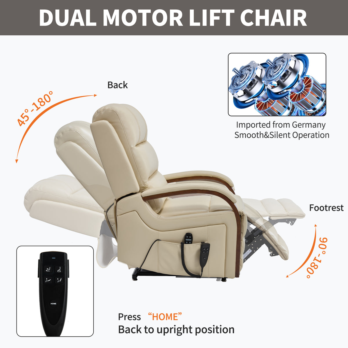 Dual-Motor Leather-Air Power Lift Recliner detail image 24