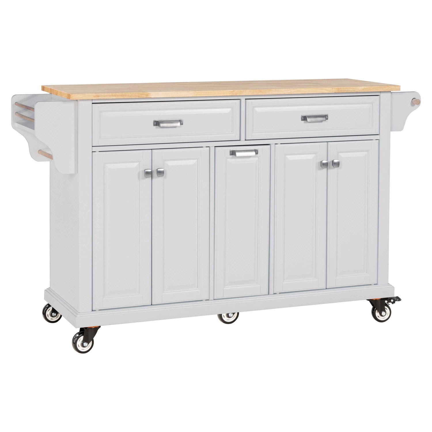 Rubberwood Drop-Leaf Kitchen Cart with 3 Drawers product view 1