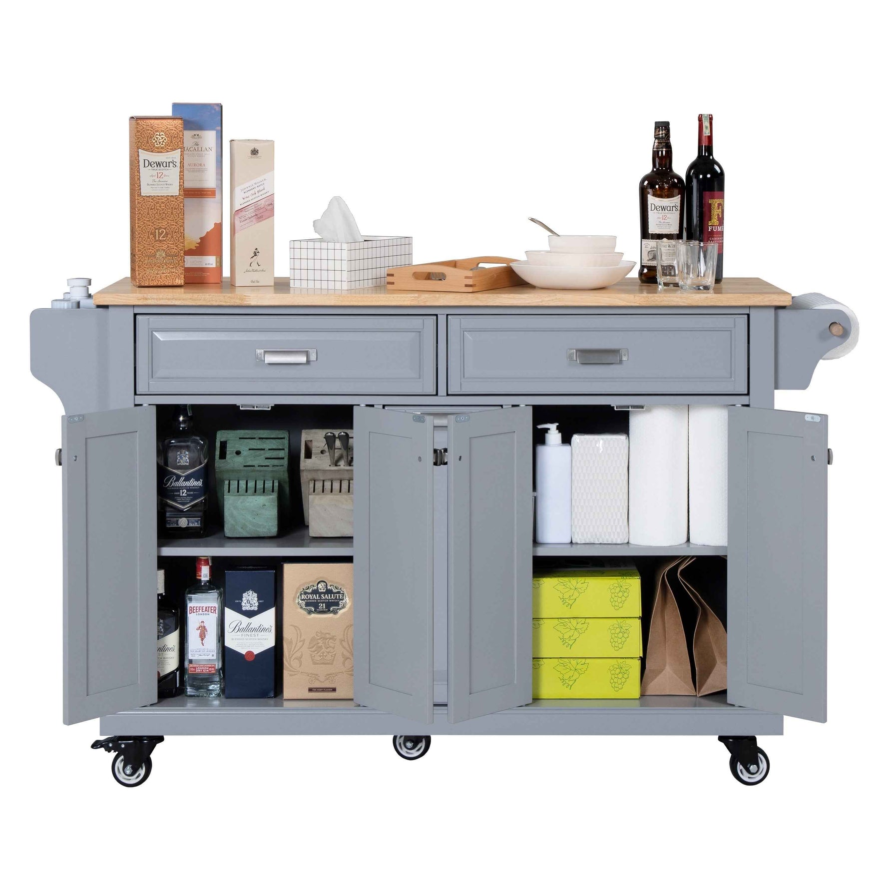 Rubberwood Drop-Leaf Kitchen Cart with 3 Drawers product view 33