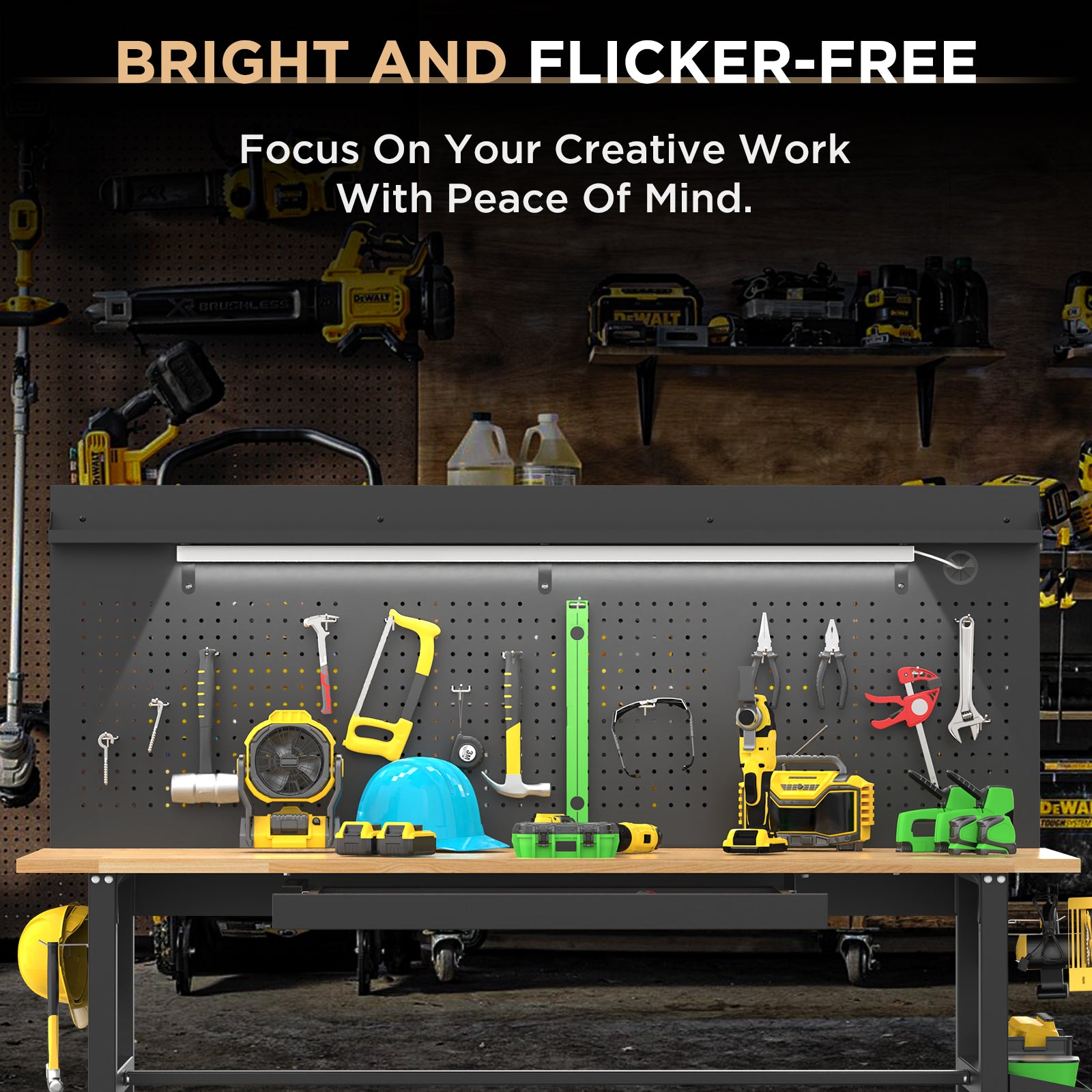 60" Adjustable-Height Workbench with Solid Wood Top for workshop, garage, storage, or utility use