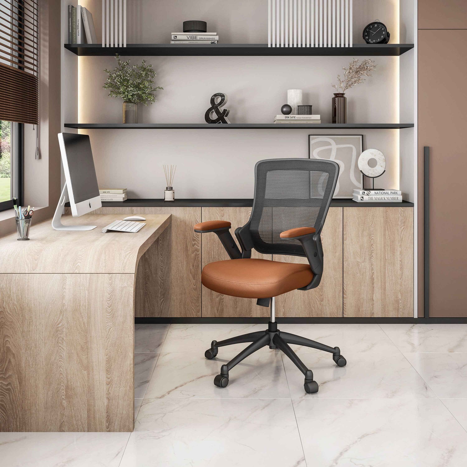 Techni Mobili Mid-Back Mesh Task Office Chair with Height Adjustable Arms for home office seating