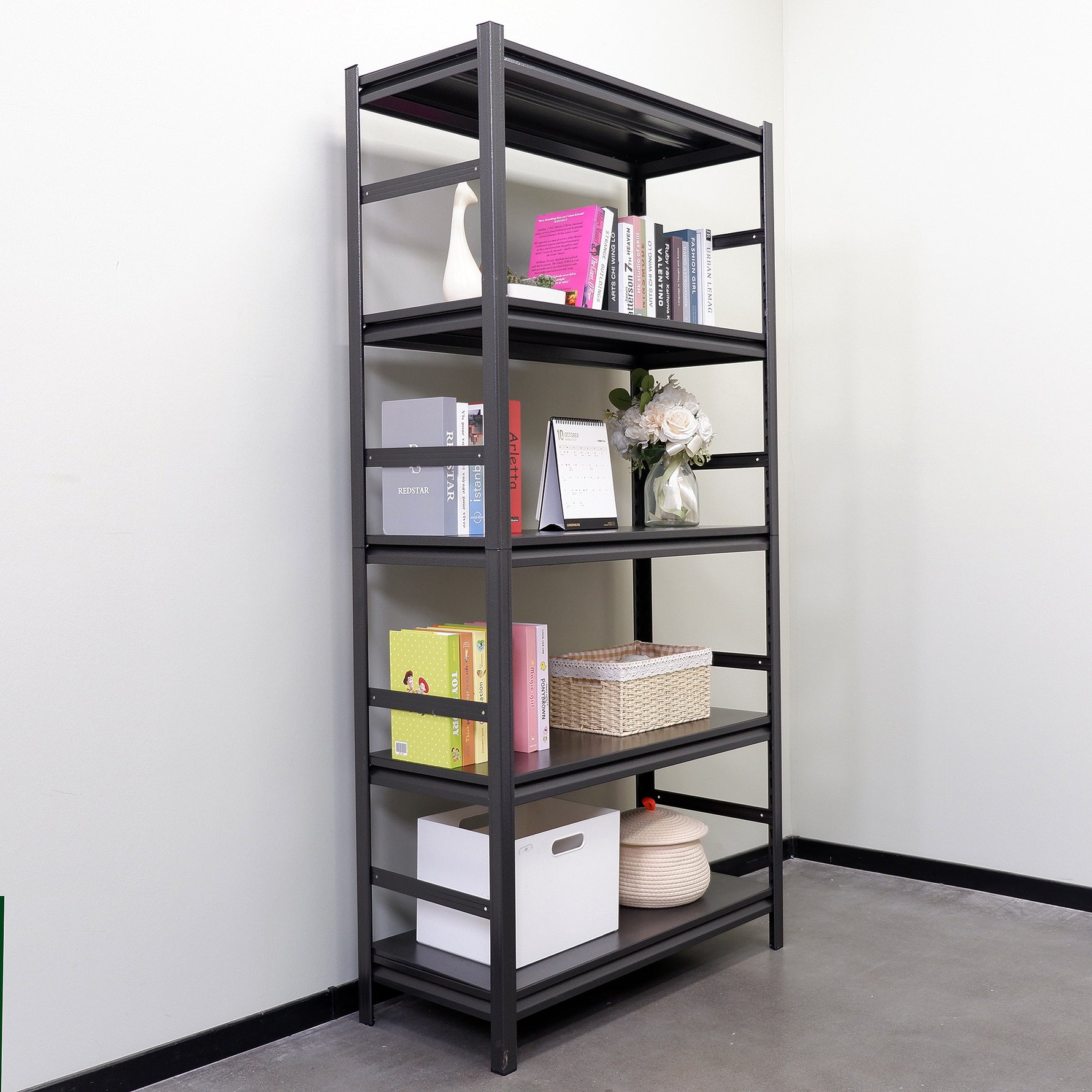 5-Tier Heavy-Duty Adjustable Metal Storage Rack for workshop, garage, storage, or utility use