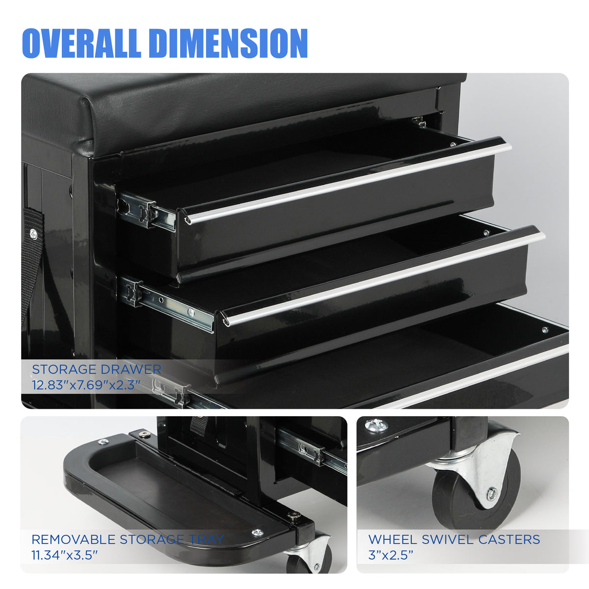 Rolling Mechanic Seat with 3-Drawer Tool Storage, 350 lb Capacity product image