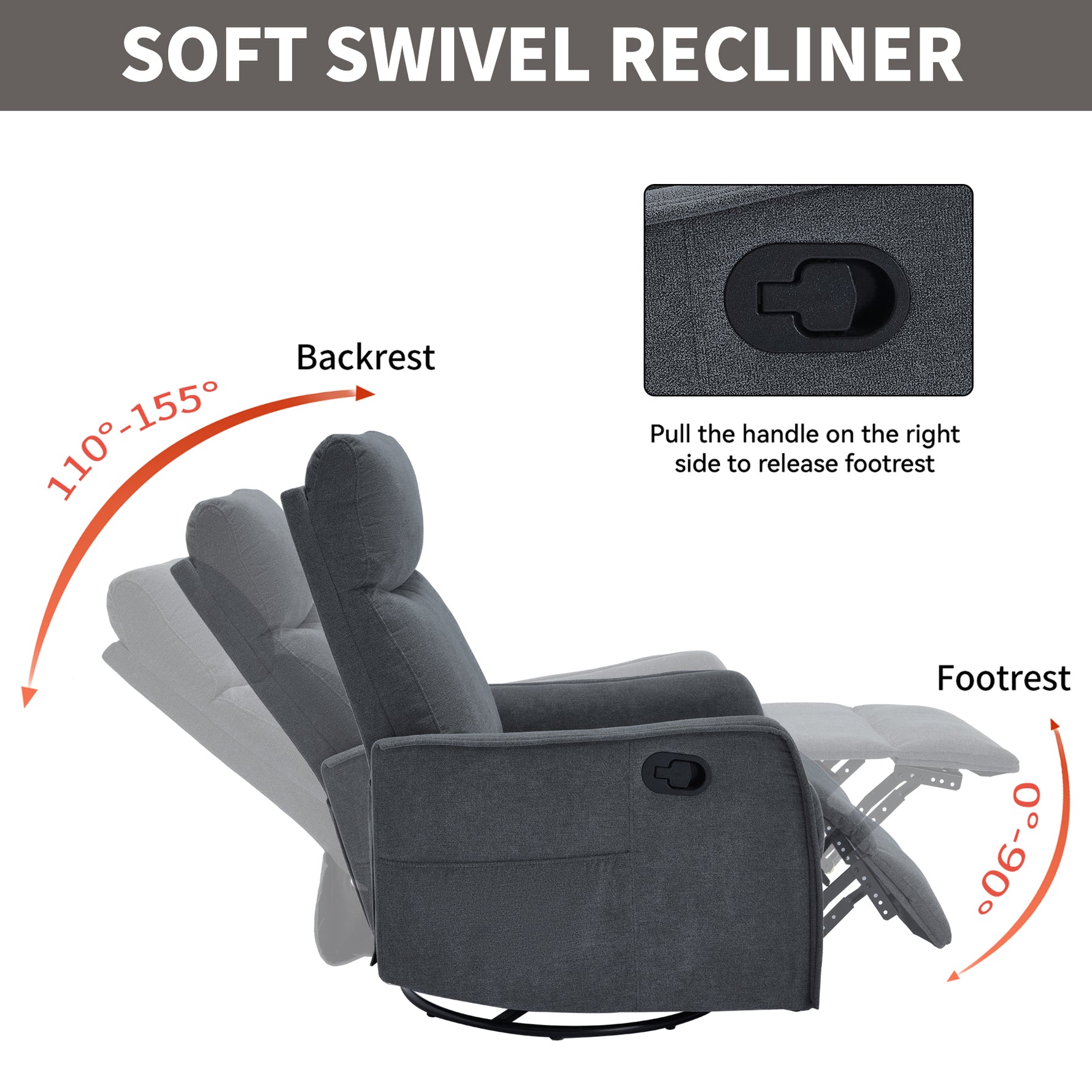 Heat Massage Manual Recliner Chair with Rocker and Swivel in Fabric for Living Room detail image 83