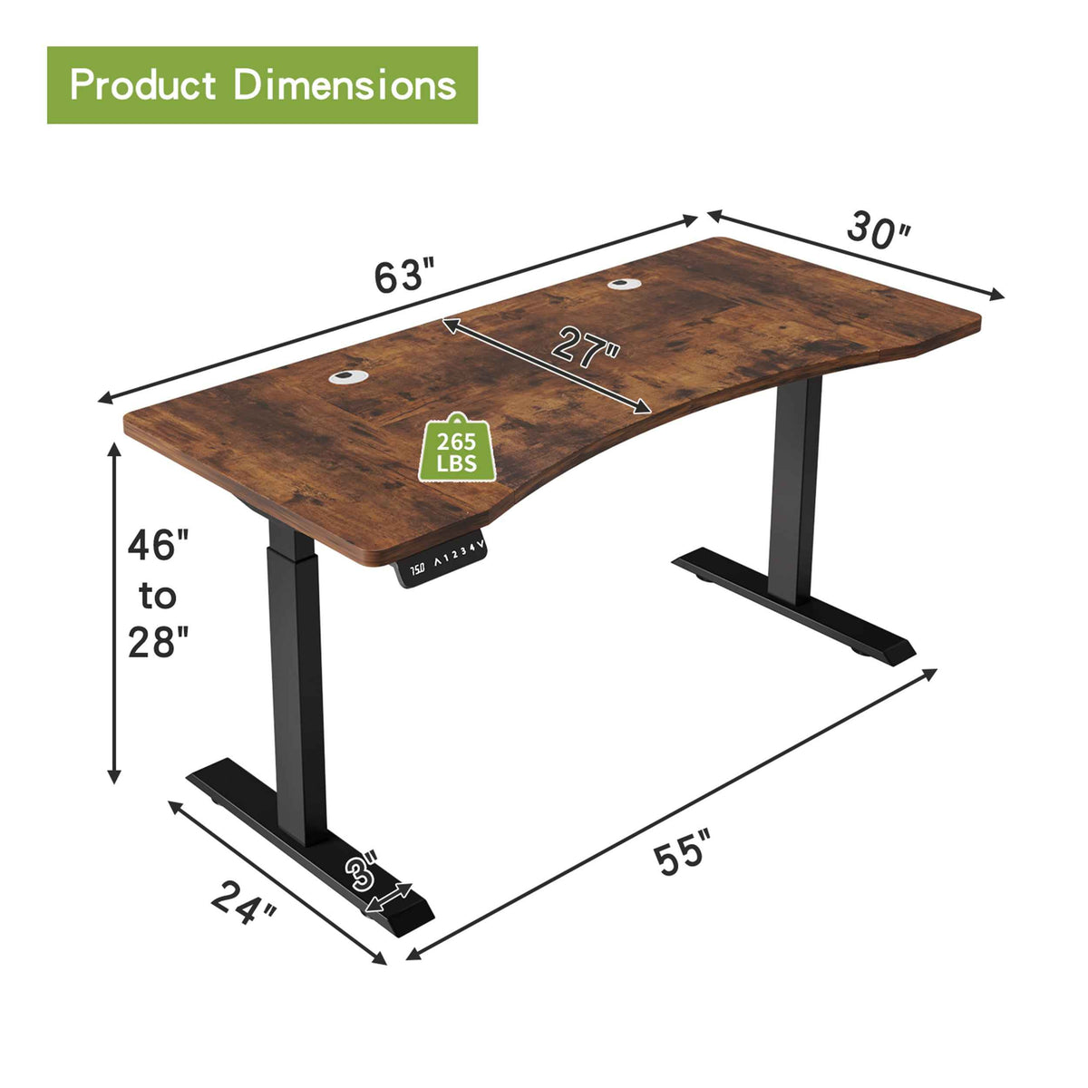 63" x 30" Electric Standing Desk with Splice Board workspace desk setup