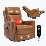 Genuine Leather Heat Massage Manual Recliner Chair with Rocker and Swivel for Living Room detail image 67
