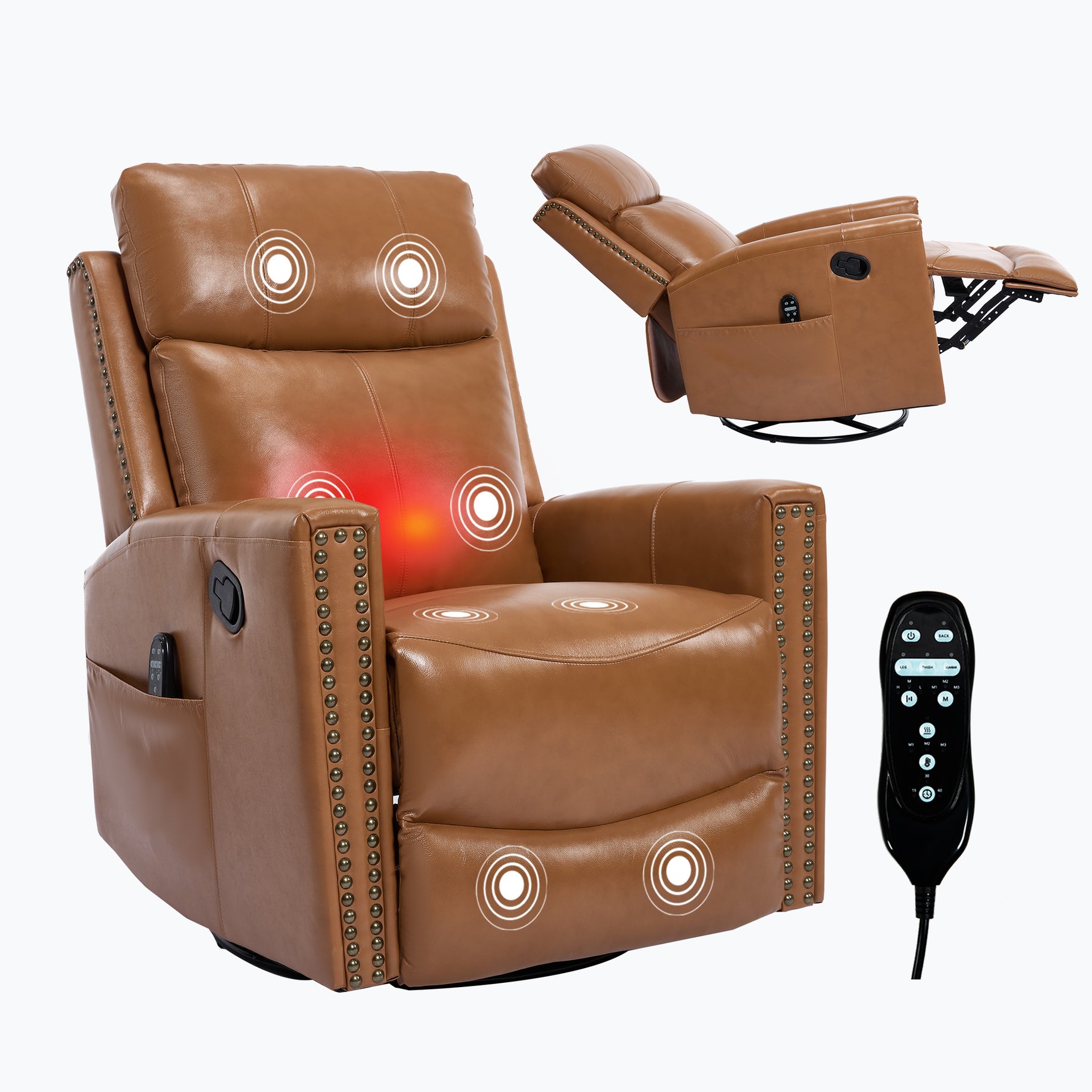 Genuine Leather Heat Massage Manual Recliner Chair with Rocker and Swivel for Living Room detail image 67