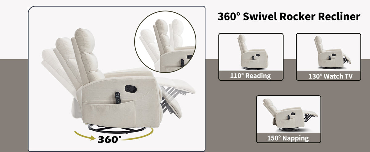 Heat Massage Manual Recliner Chair with Rocker and Swivel in Fabric for Living Room detail image 10