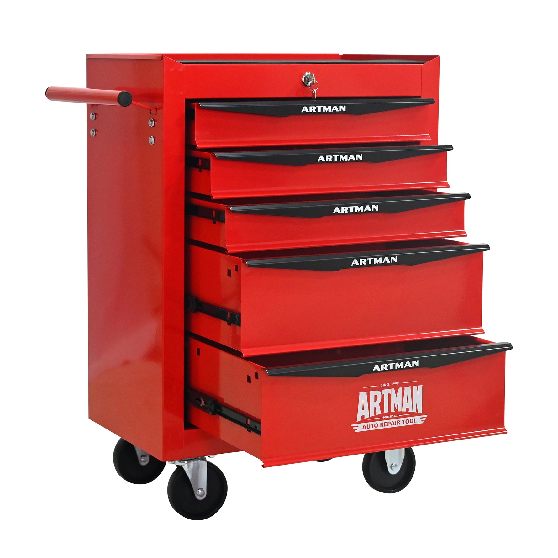 Rolling 5-Drawer Steel Tool Chest with Stainless Steel Top for workshop, garage, storage, or utility use
