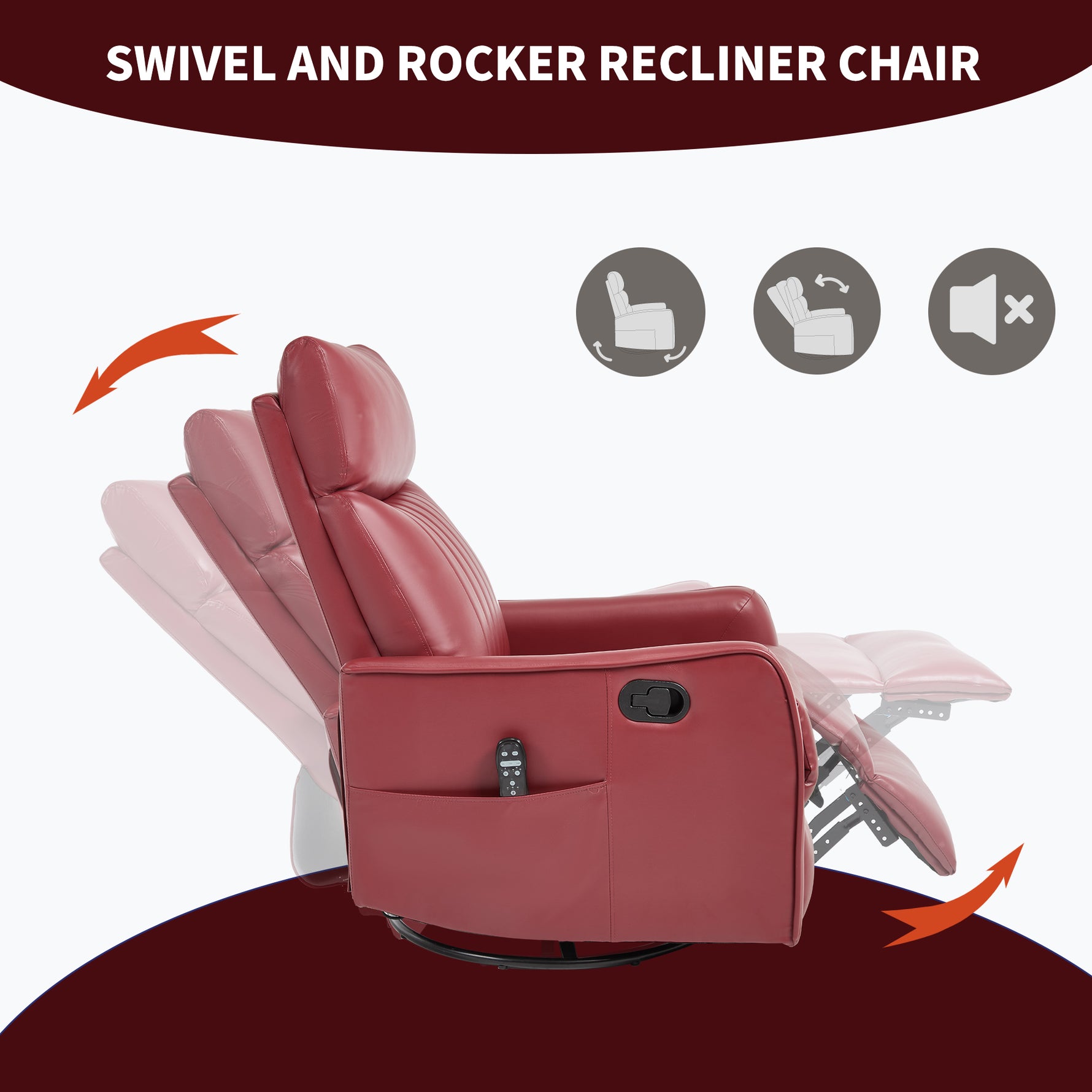 Faux Leather Heat & Massage Manual Rocker Swivel Recliner detail image 25