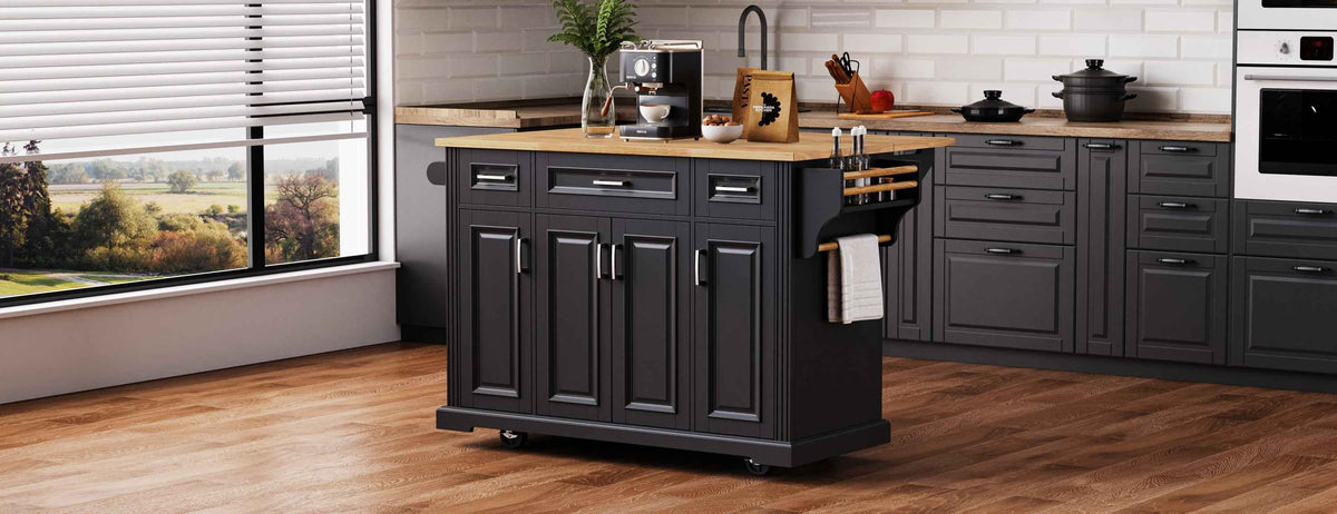 54 in. Rolling Kitchen Island with Drop Leaf & Storage product view 63