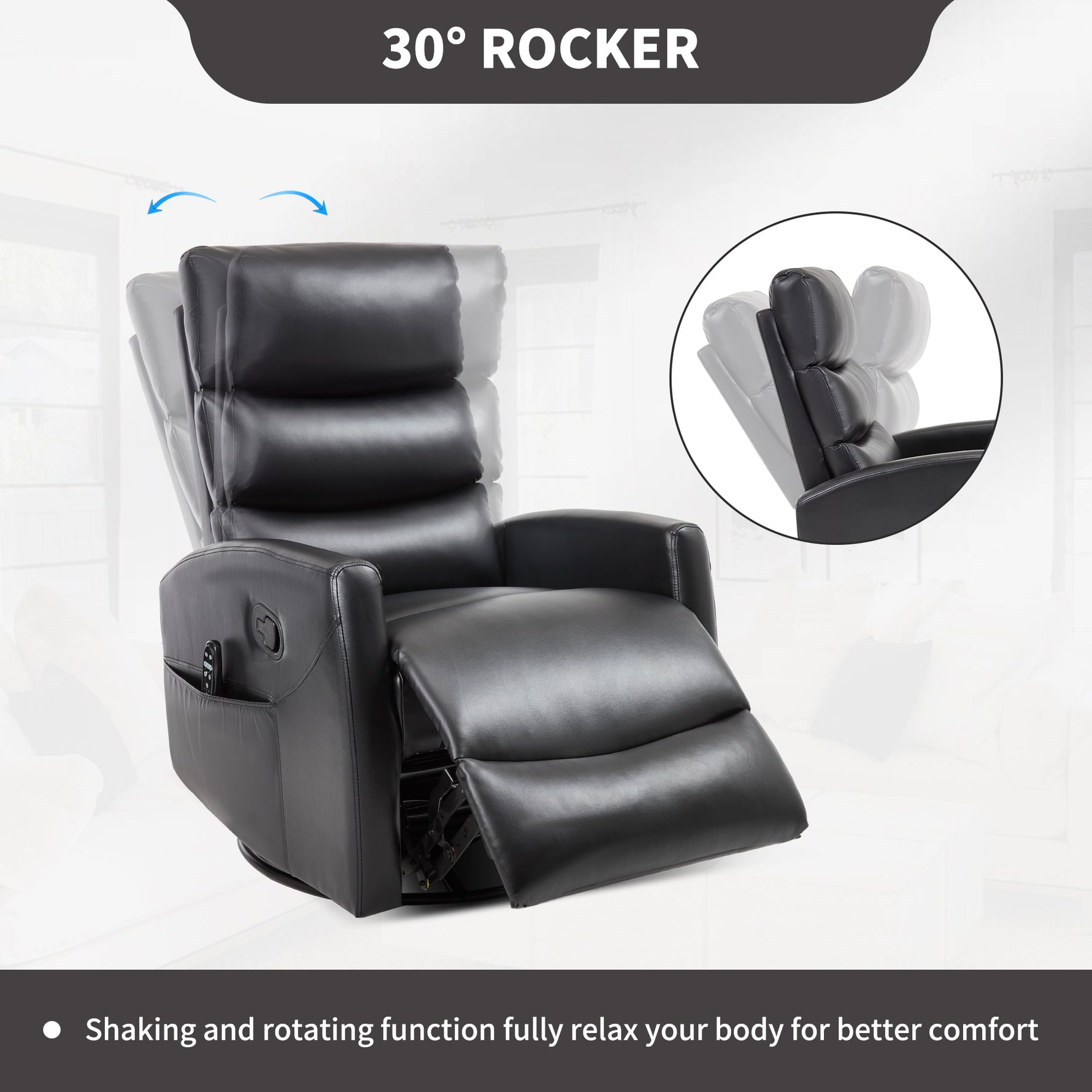 Heat Massage Manual Recliner Chair with Rocker and Swivel in Fabric for Living Room detail image 5