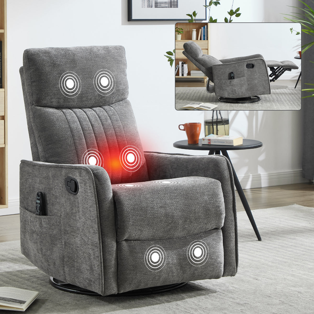 Heat Massage Manual Recliner Chair with Rocker and Swivel in Fabric for Living detail image 12