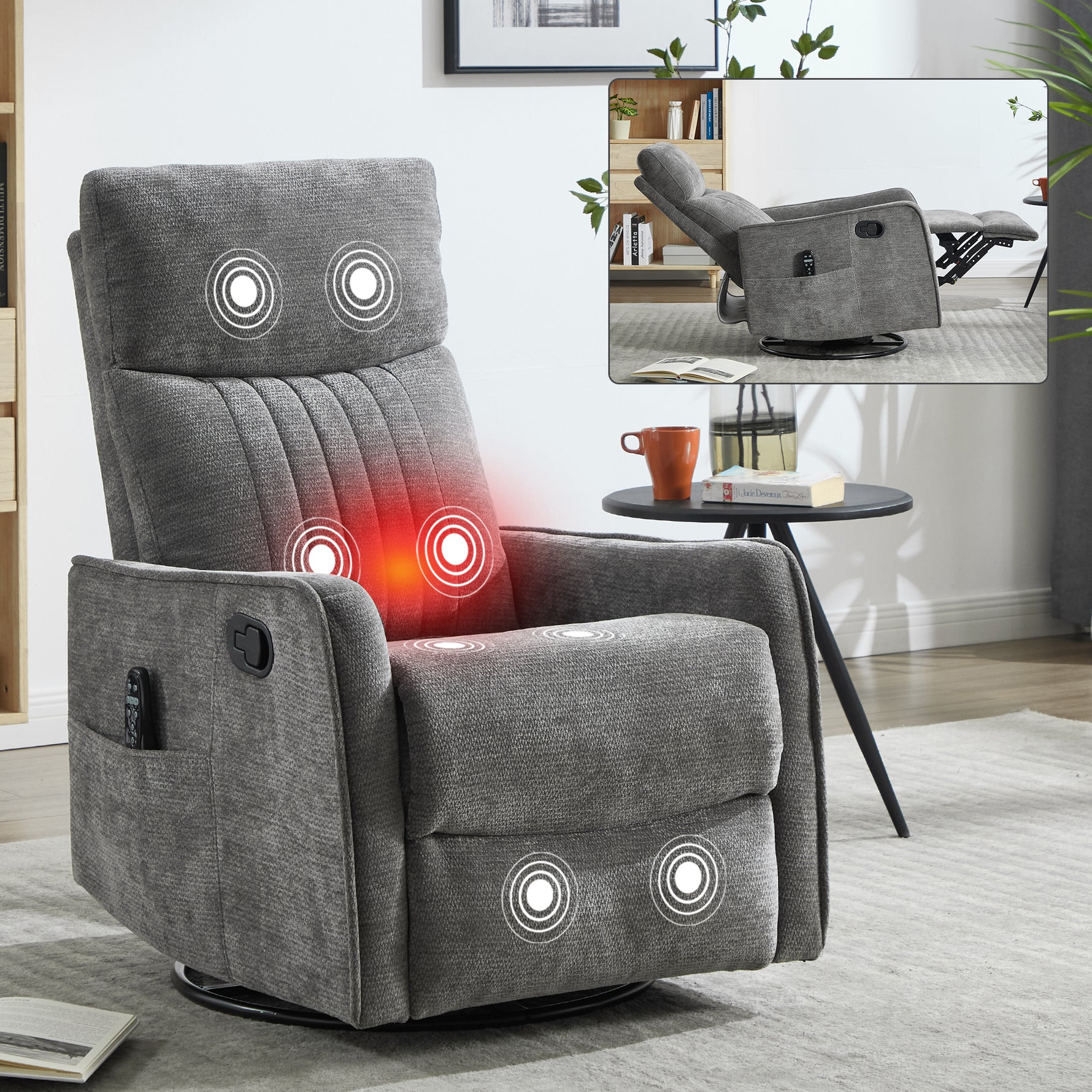 Heat Massage Manual Recliner Chair with Rocker and Swivel in Fabric for Living detail image 12