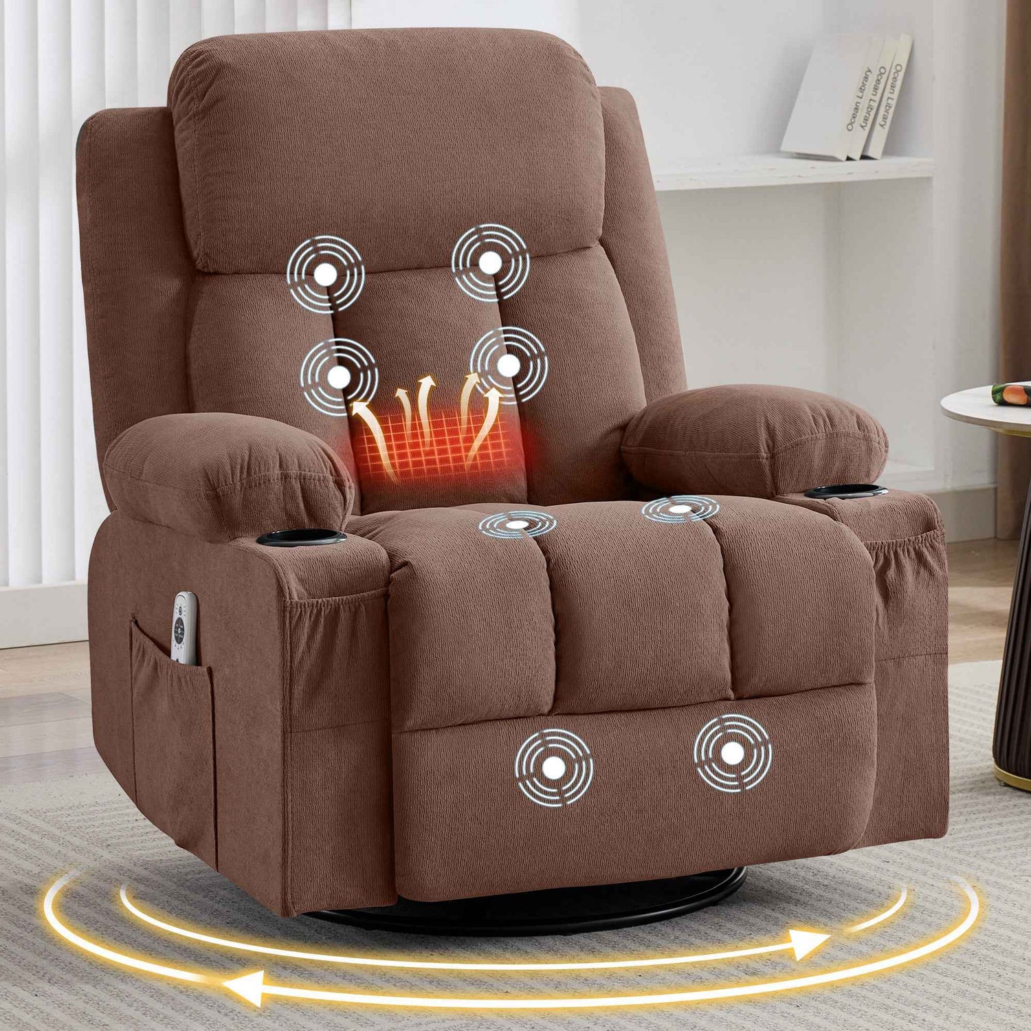Swivel Rocker Recliner Chair with Vibration Massage, Heat, USB Port and Cup Holderrs detail image 2