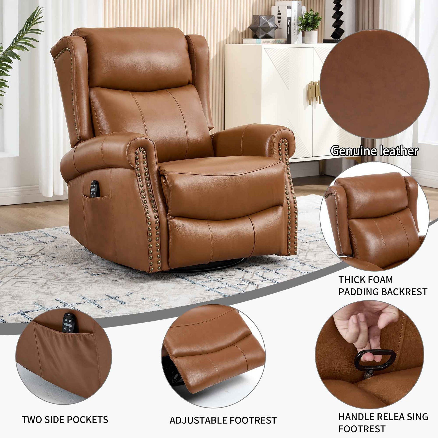 Heat Massage Manual Recliner Chair with Rocker and Swivel for Living Room detail image 34