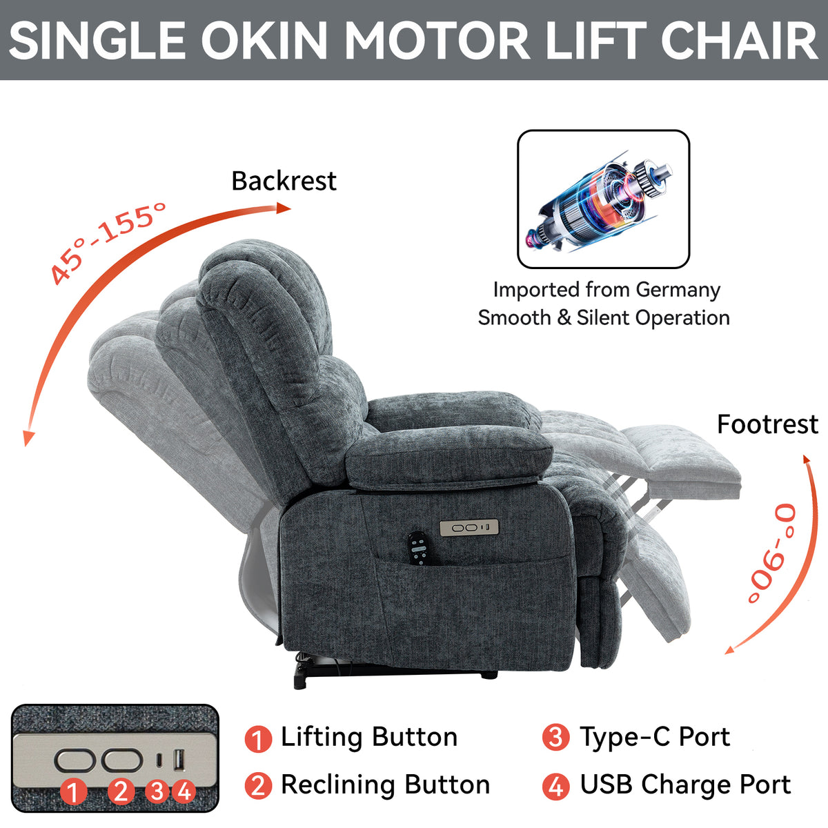 Chenille Power Lift Recliner detail image 25