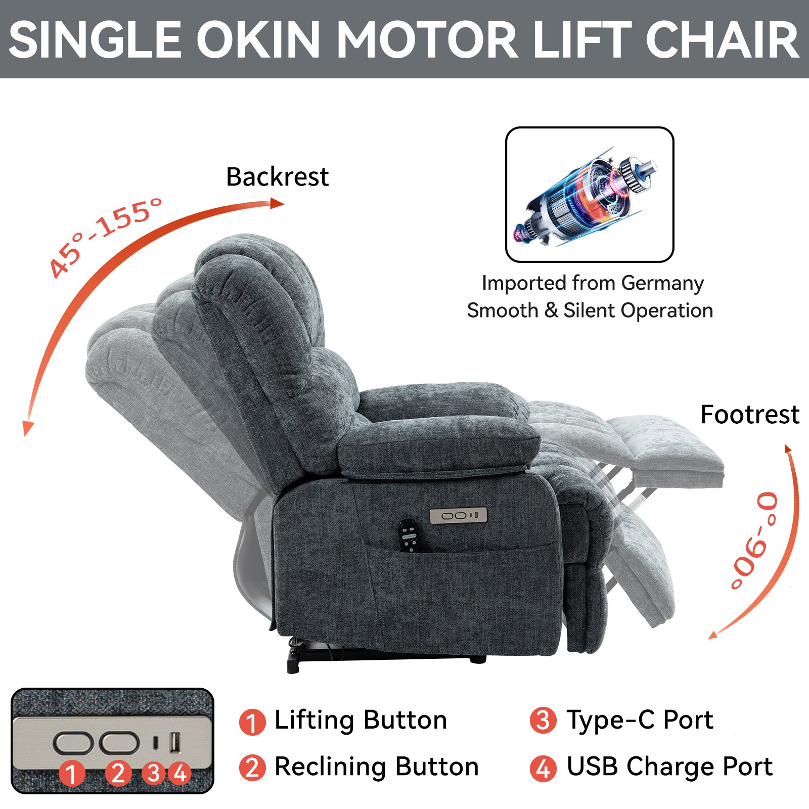 Chenille Power Lift Recliner detail image 25