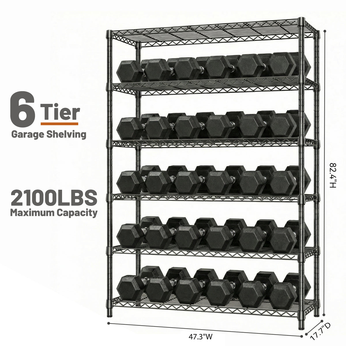 6-Tier Adjustable Wire Shelving Unit, 2100 lb Capacity for workshop, garage, storage, or utility use