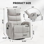 Heat Massage Manual Recliner Chair with Rocker and Swivel in Fabric for Living Room detail image 29