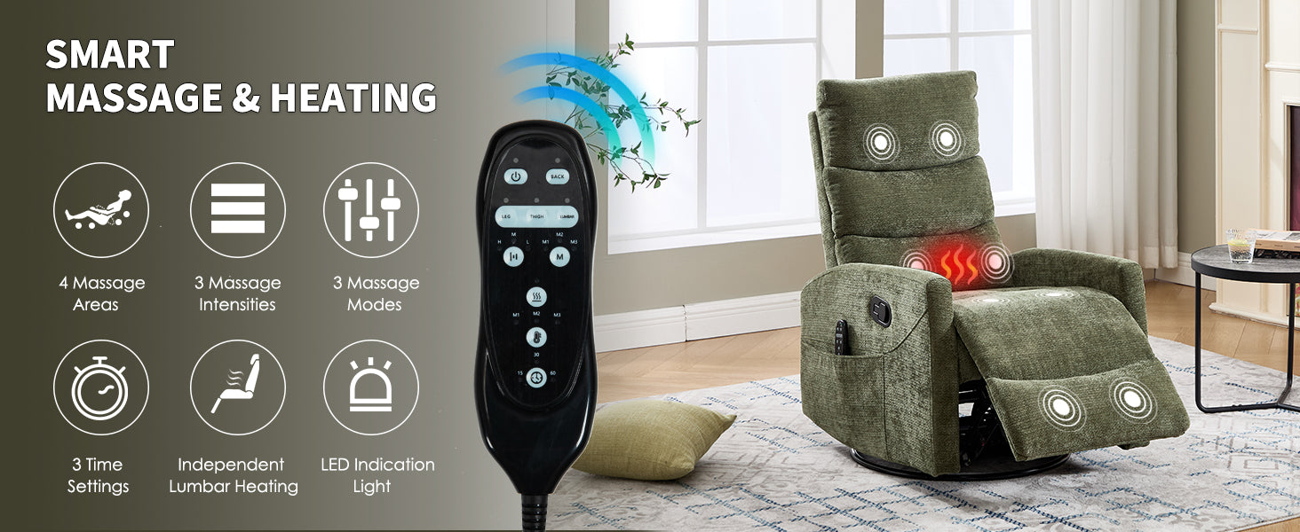 Heat Massage Manual Recliner Chair with Rocker and Swivel in Fabric for Living Room detail image 35