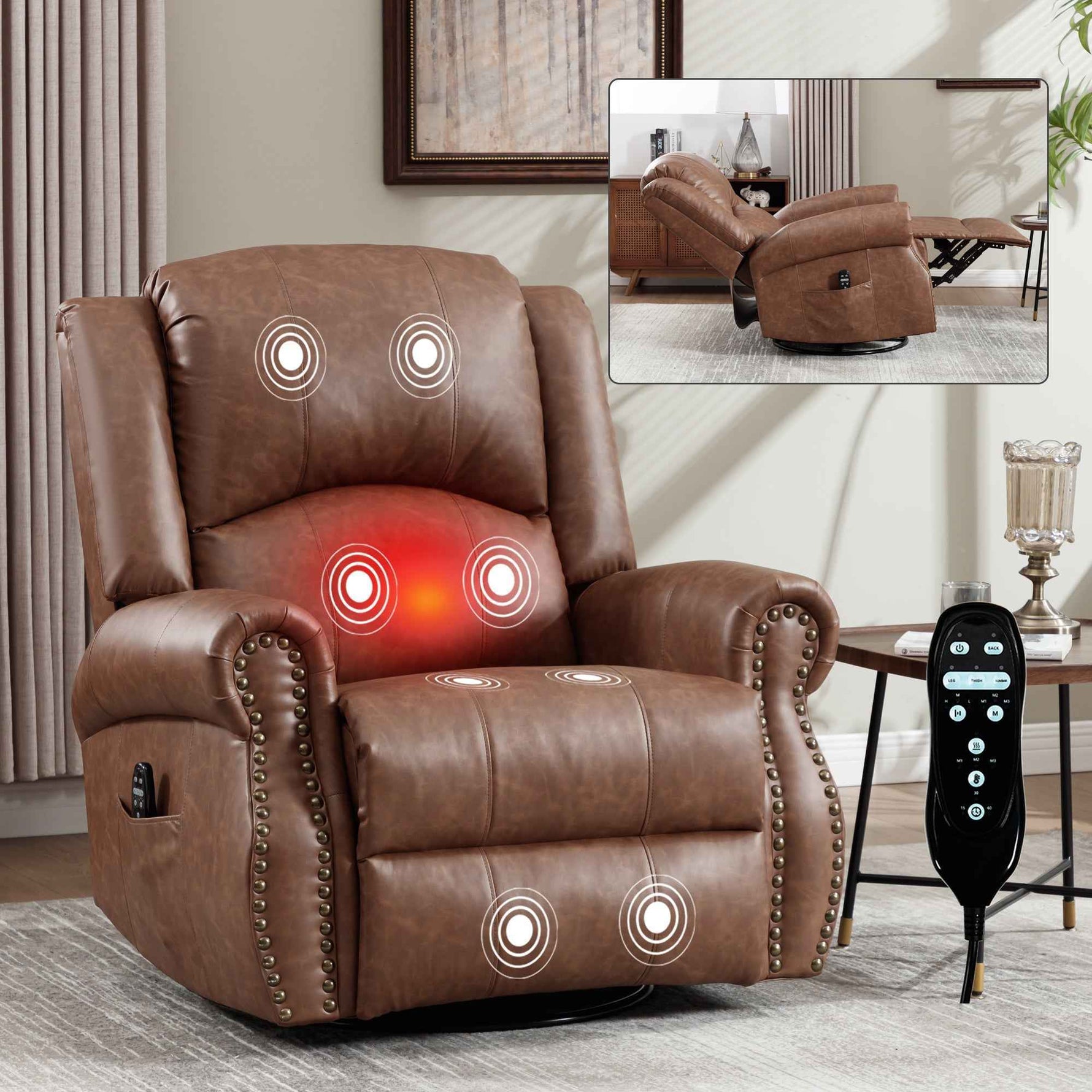 Heat Massage Manual Recliner Chair with Rocker and Swivel for Living Room detail image 2