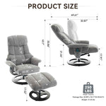 069DR-Ergonomic Recliner Chair with Ottoman, Modern 360° Swivel Lounge Chair with Footstool, Chenille Fabric, 5 Point Vibration Massage, Seat Heating & 140° Adjustable Backrest for Home office, Grey