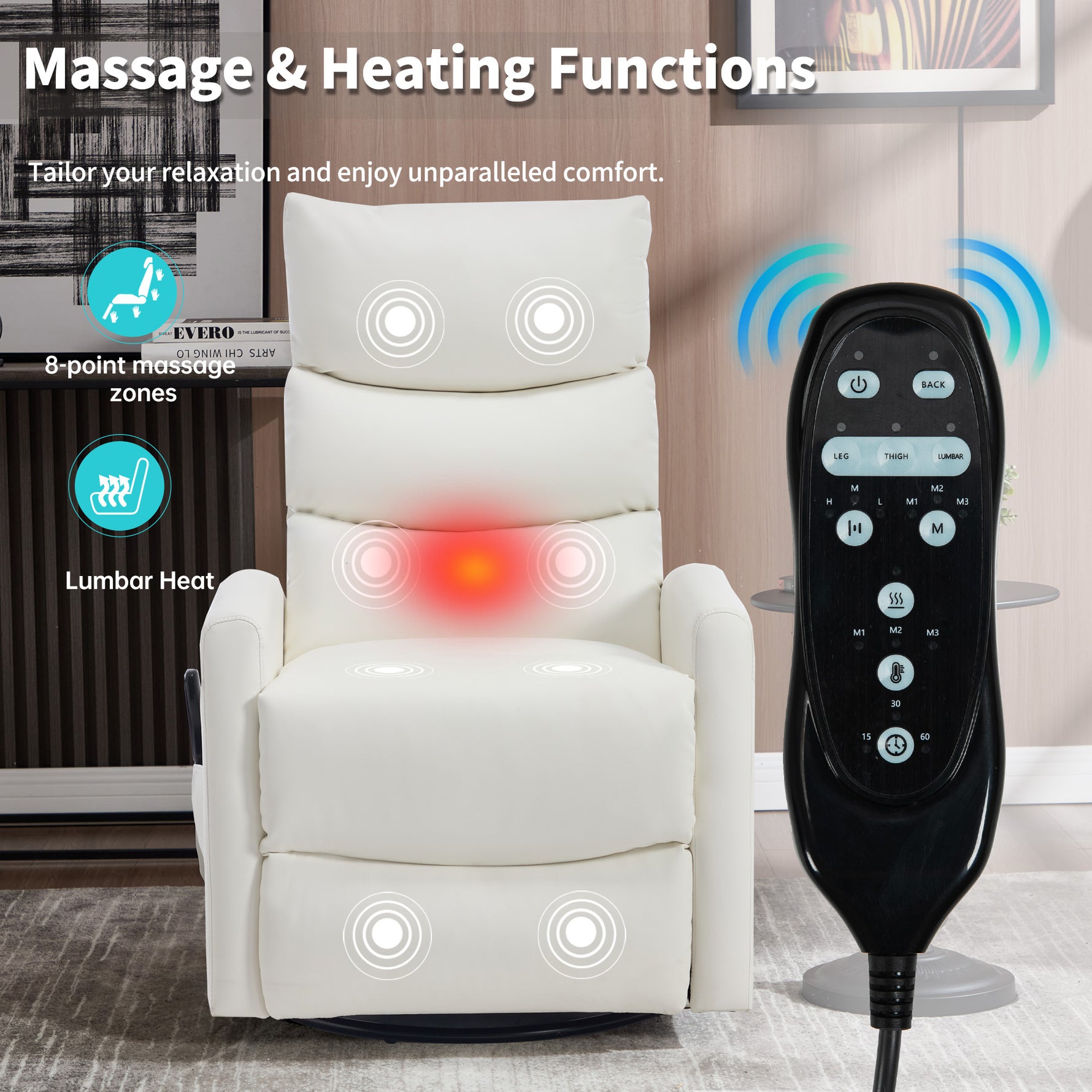 Heat Massage Manual Recliner Chair with Rocker and Swivel in Faux Leather for Living Room detail image 17