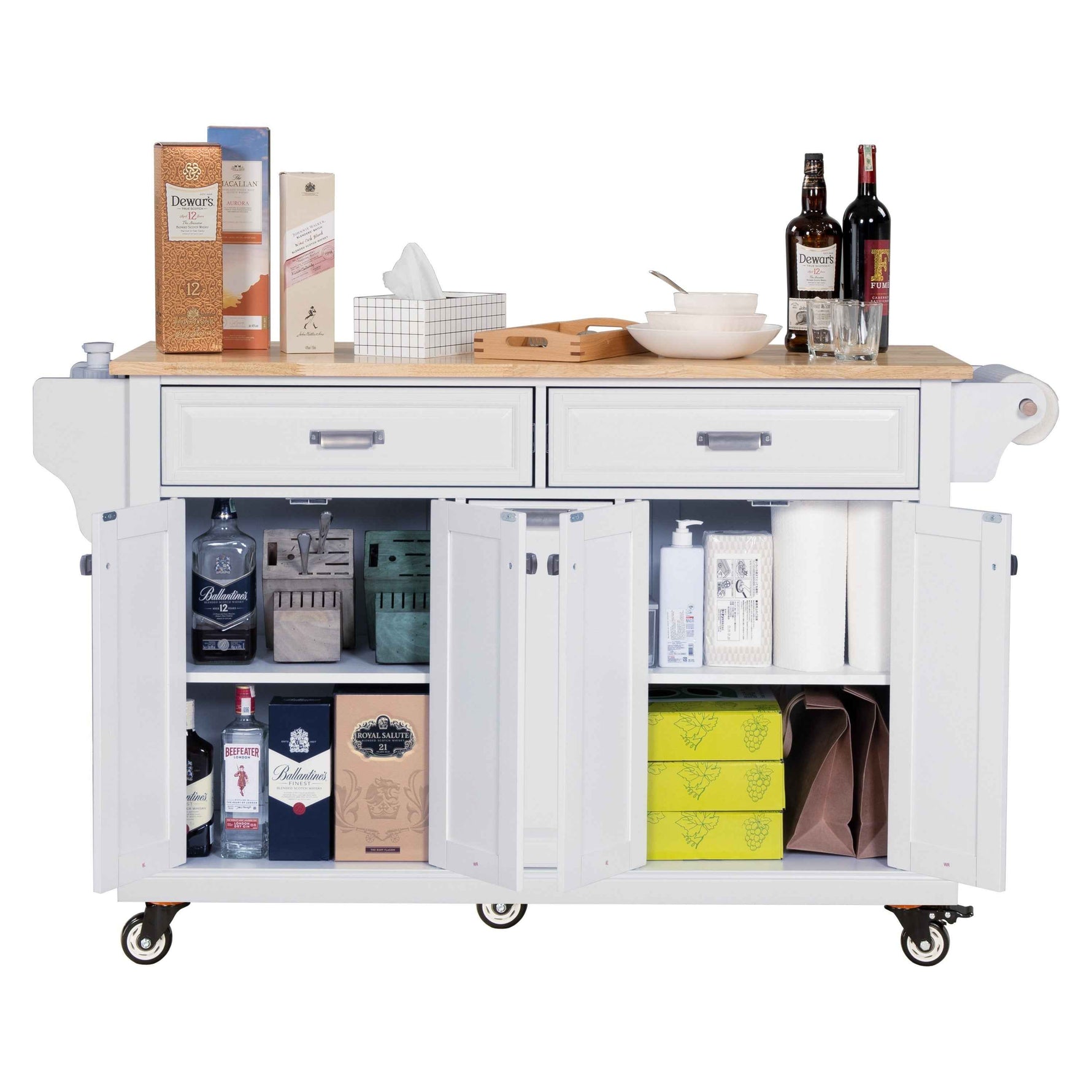 Rubberwood Drop-Leaf Kitchen Cart with 3 Drawers product view 12