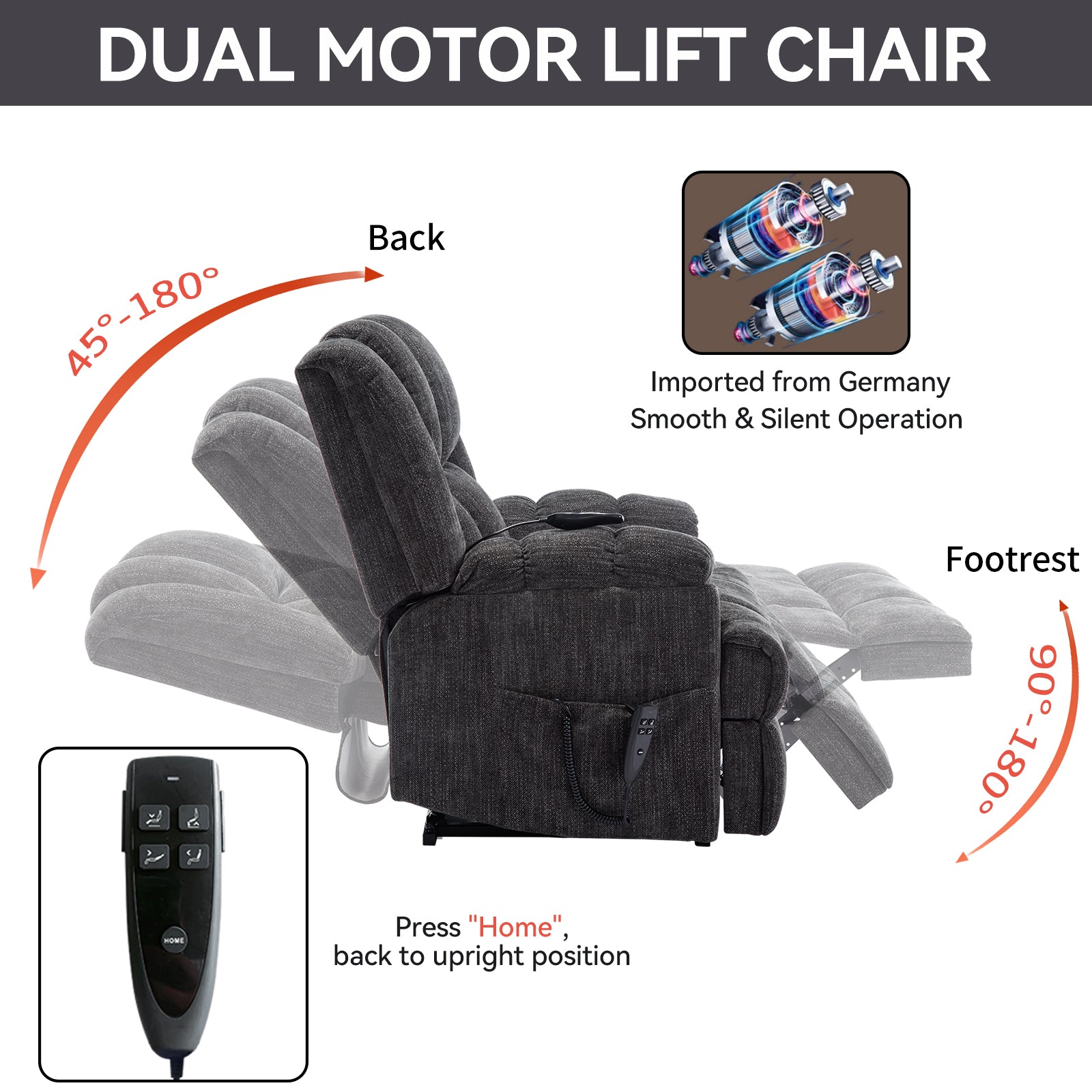 Dual-Motor Heat & Massage Power Lift Recliner, 350 lb Capacity detail image 48