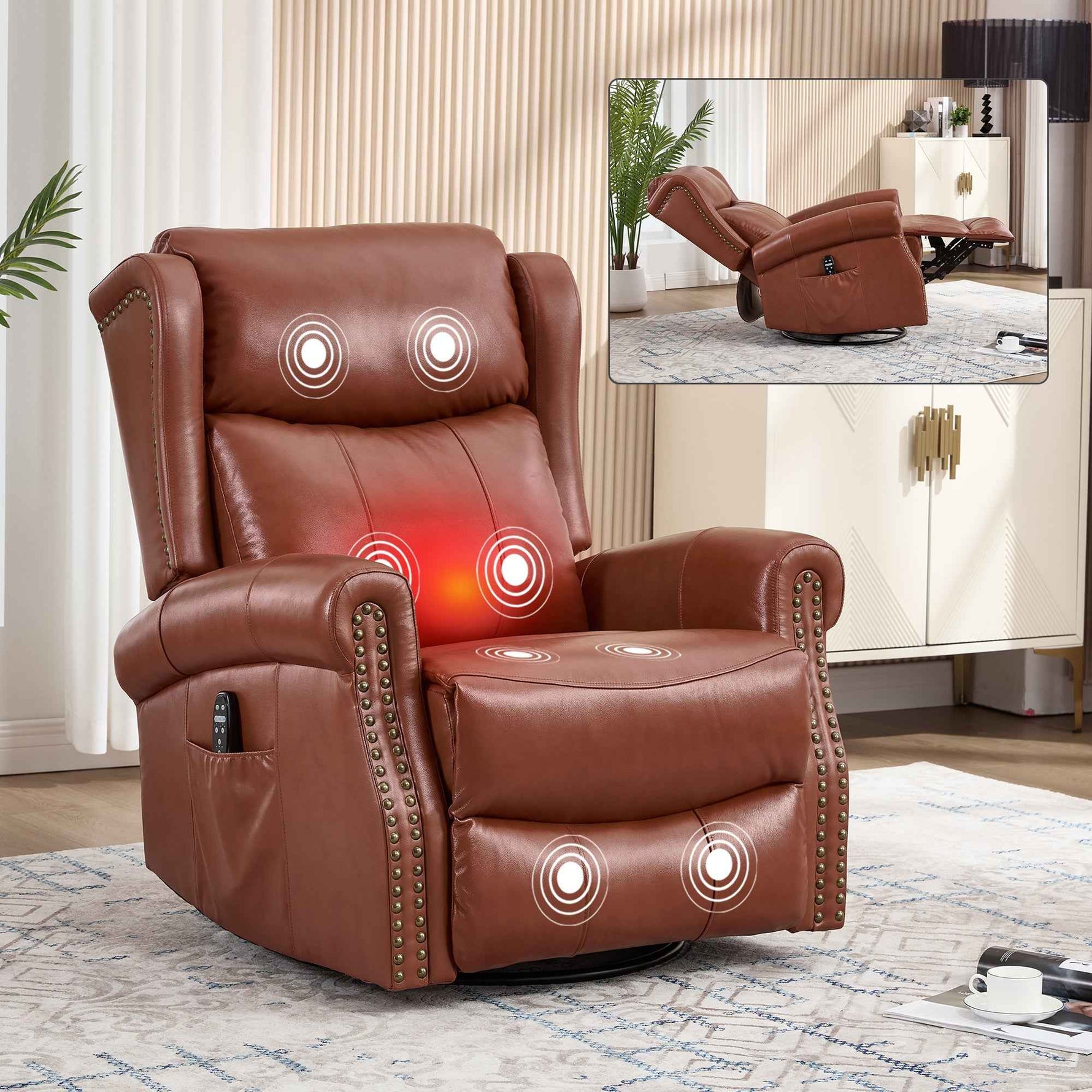 Heat Massage Manual Recliner Chair with Rocker and Swivel for Living Room detail image 124