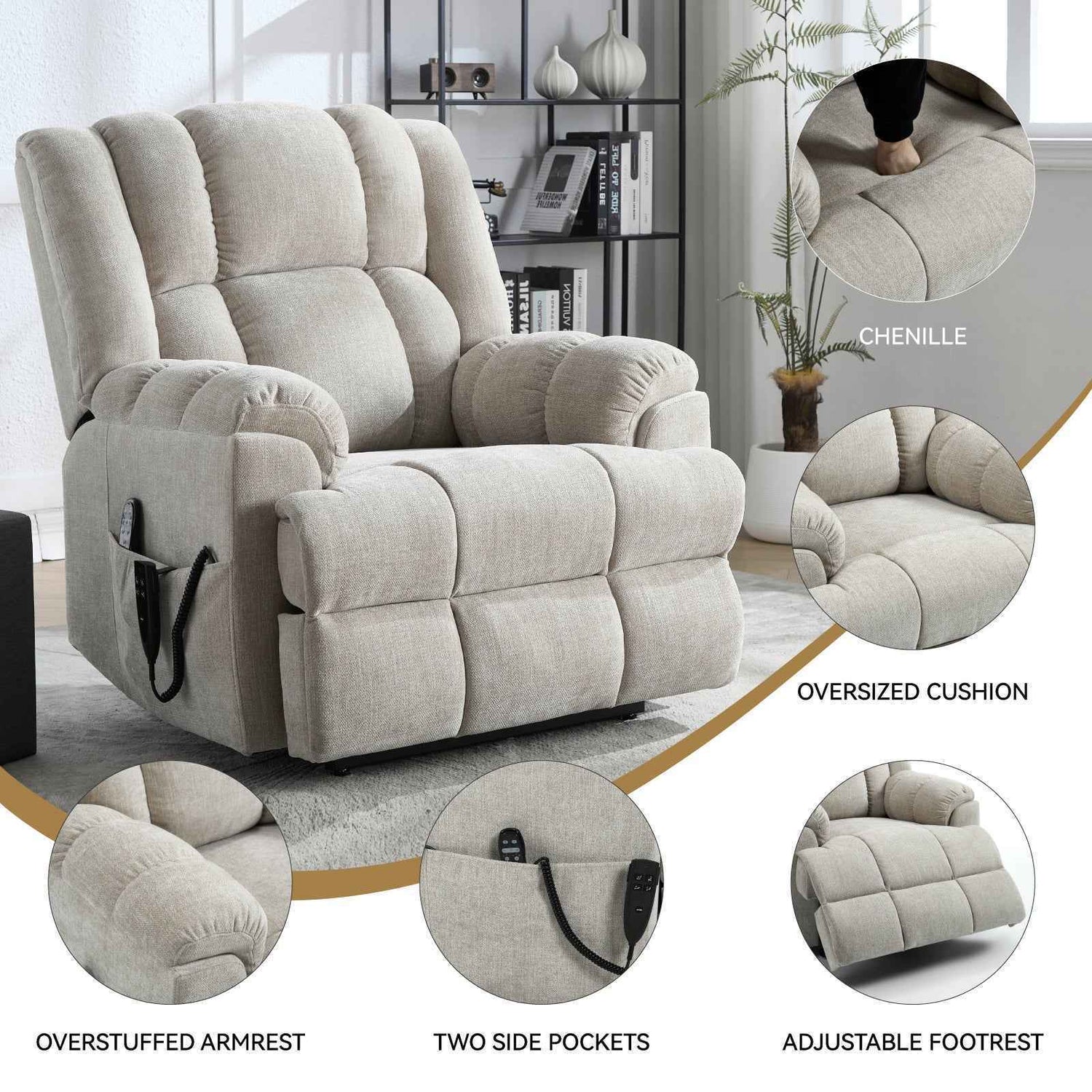 Dual-Motor Heat & Massage Power Lift Recliner, 350 lb Capacity detail image 2