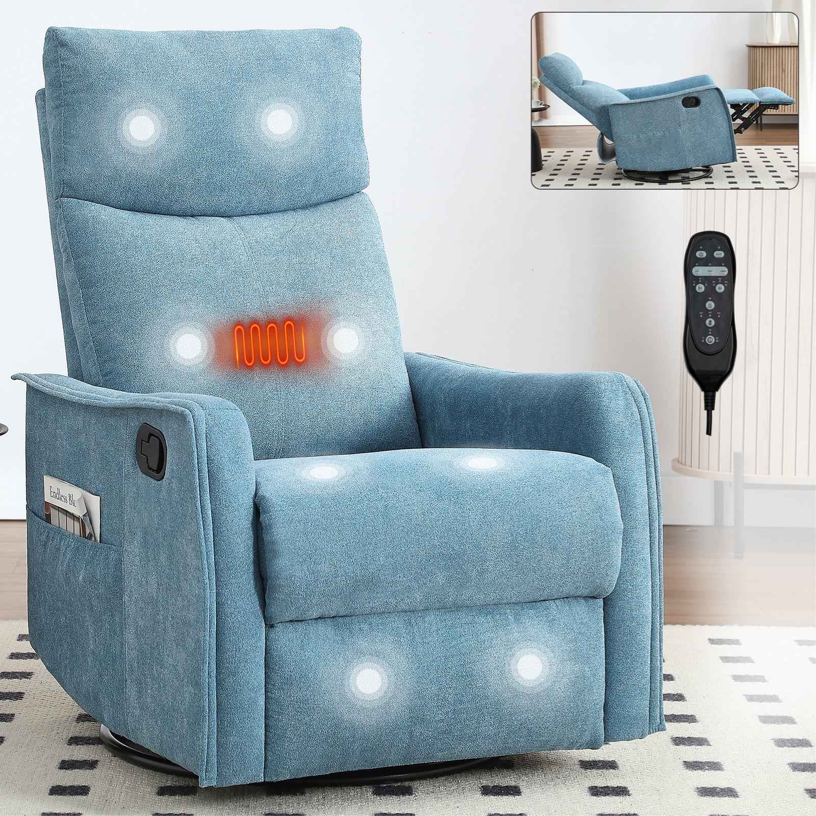 Heat Massage Manual Recliner Chair with Rocker and Swivel in Fabric for Living Room detail image 20