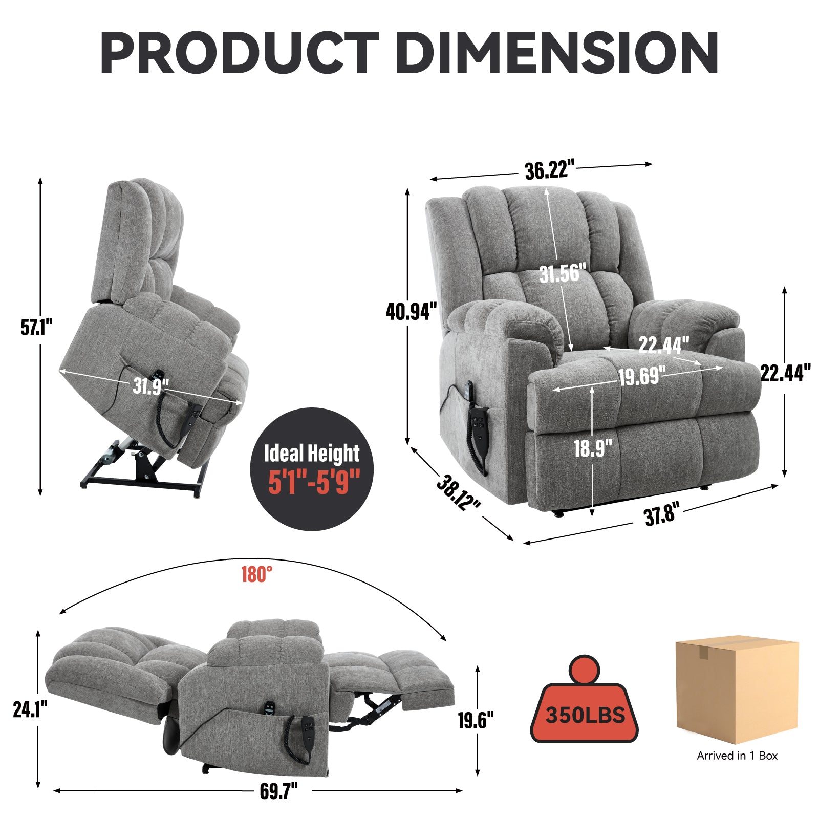 Dual-Motor Heat & Massage Power Lift Recliner, 350 lb Capacity detail image 66