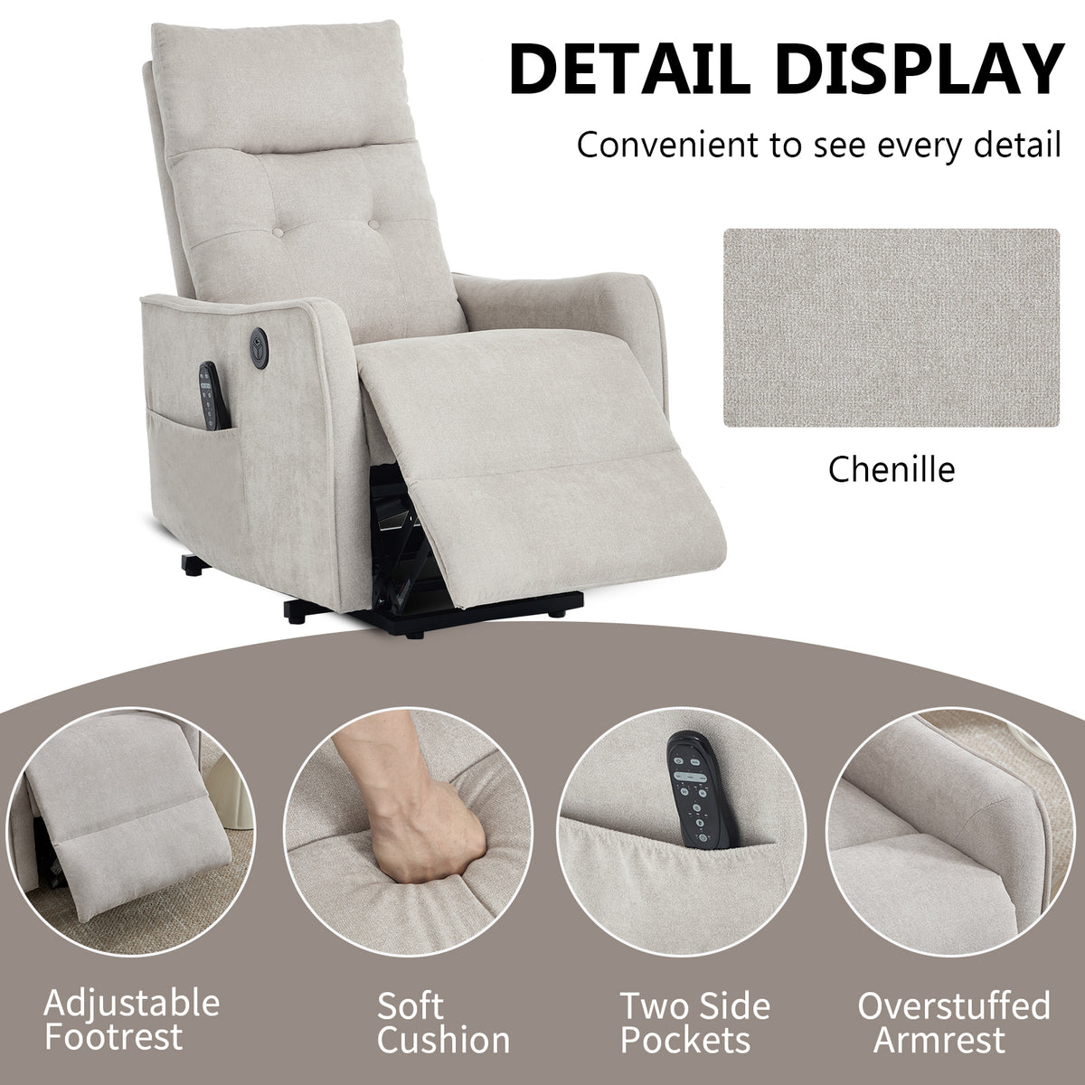 Single Motor Power Lift Recliner Chair with Massage & Heat detail image 44