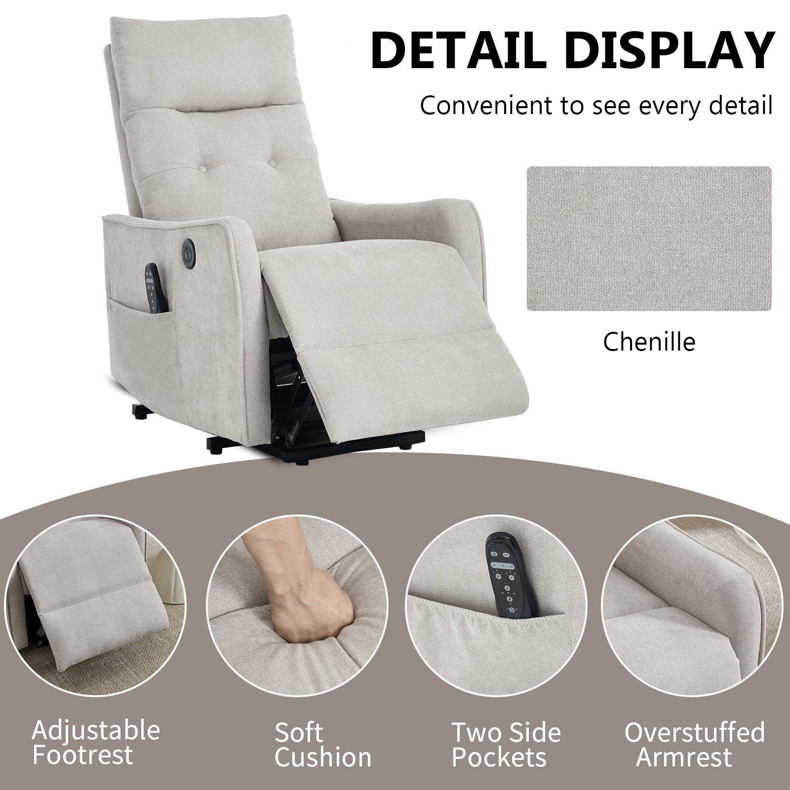 Single Motor Power Lift Recliner Chair with Massage & Heat detail image 44