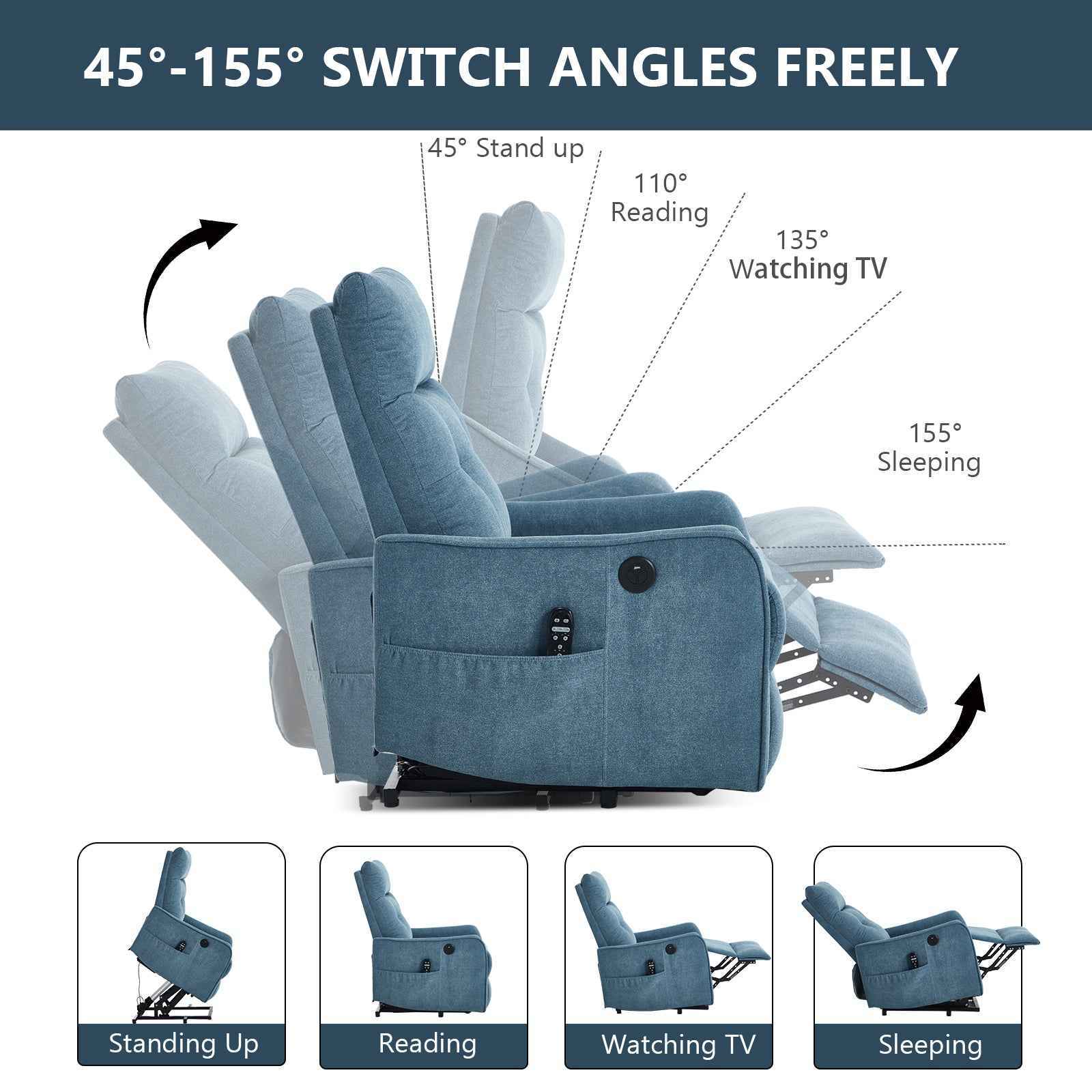 Single Motor Power Lift Recliner Chair with Massage & Heat detail image 4