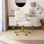 Textured Boucle Gold Office Chair with Padded Arms workspace desk setup