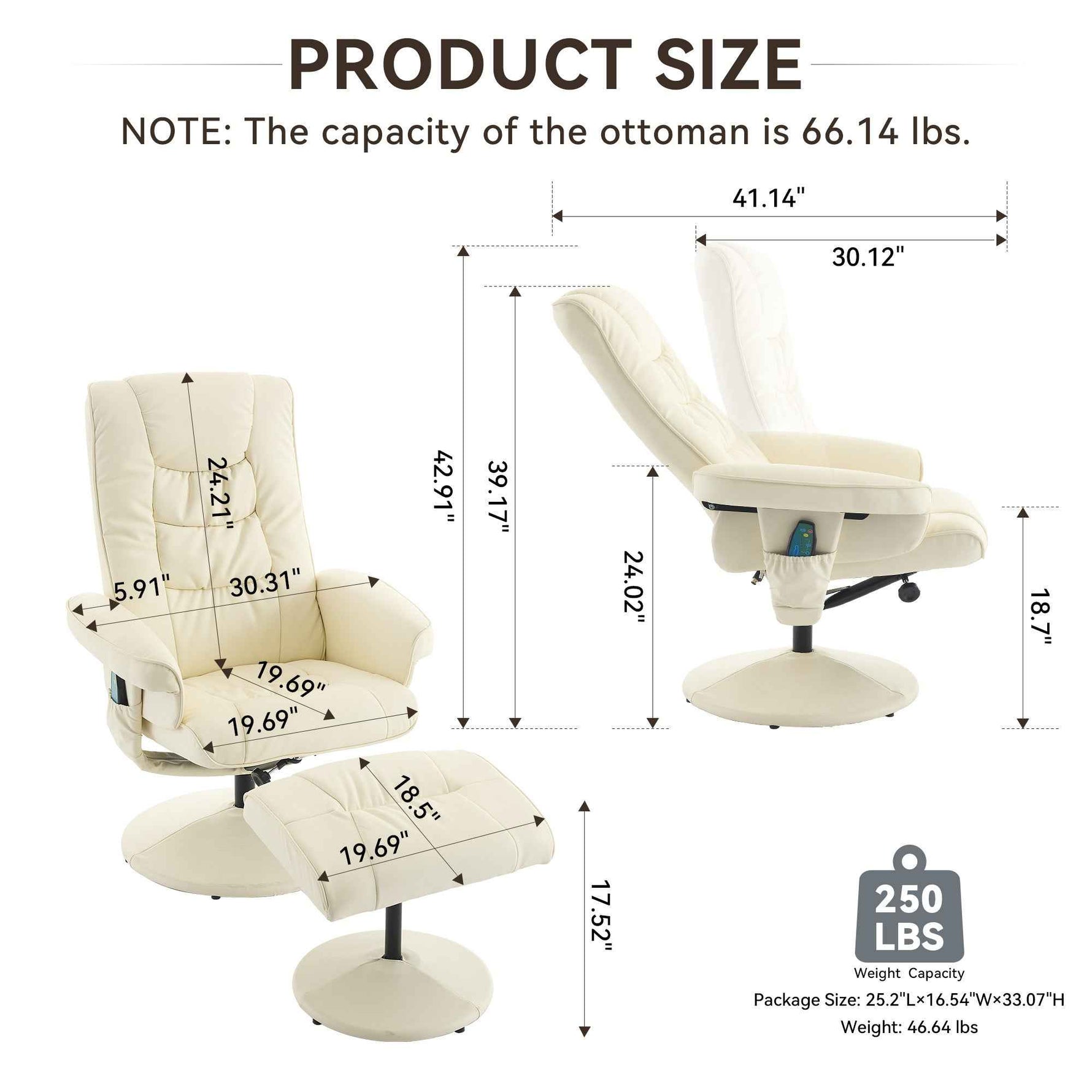 Ergonomic Recliner Chair with Ottoman - 360° Swivel Massage Lounge detail image 3