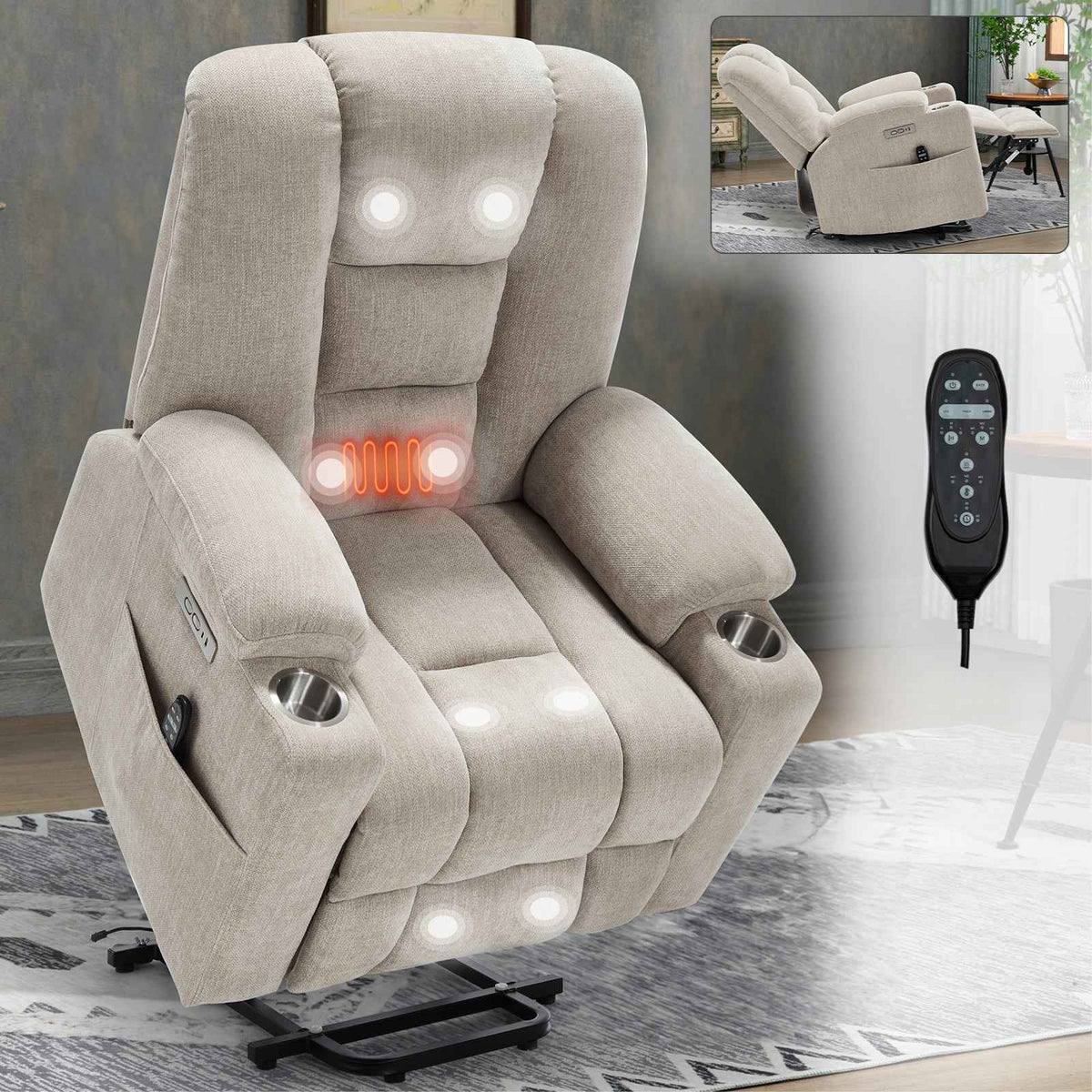 Large Dual-Motor Power Lift Heat & Massage Recliner detail image 77