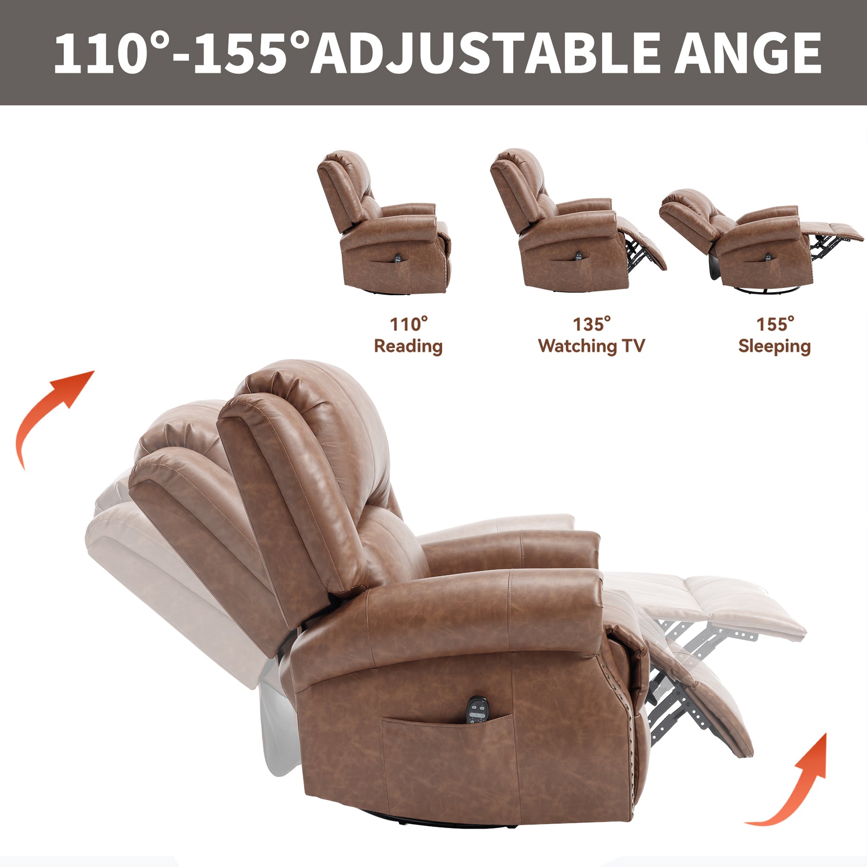 Heat Massage Manual Recliner Chair with Rocker and Swivel for Living Room detail image 12