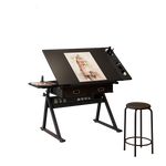 Hand Crank Adjustable Drafting Table with Drawers & Stool hobby and puzzle table