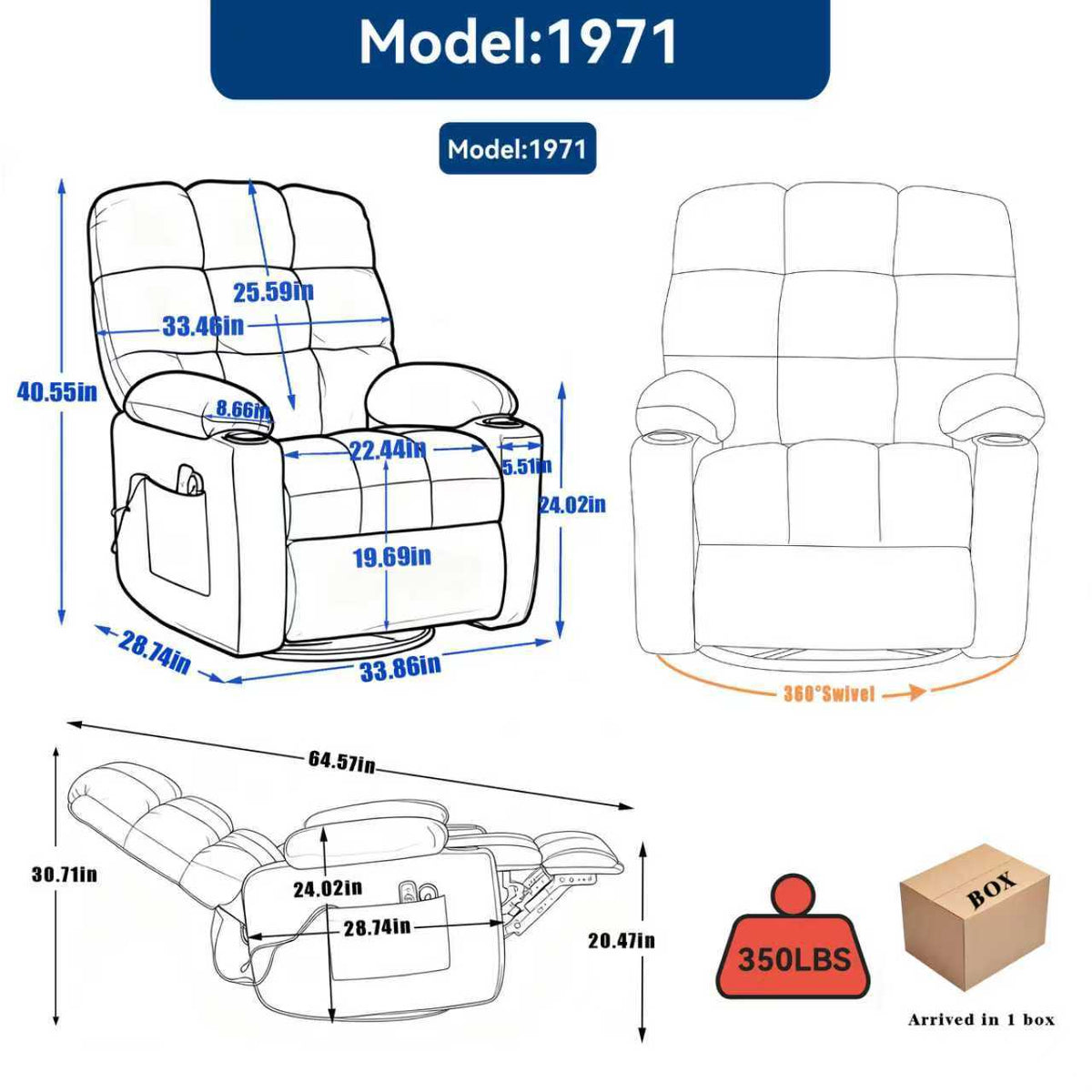 Fabric Heat & Massage Recliner detail image 11