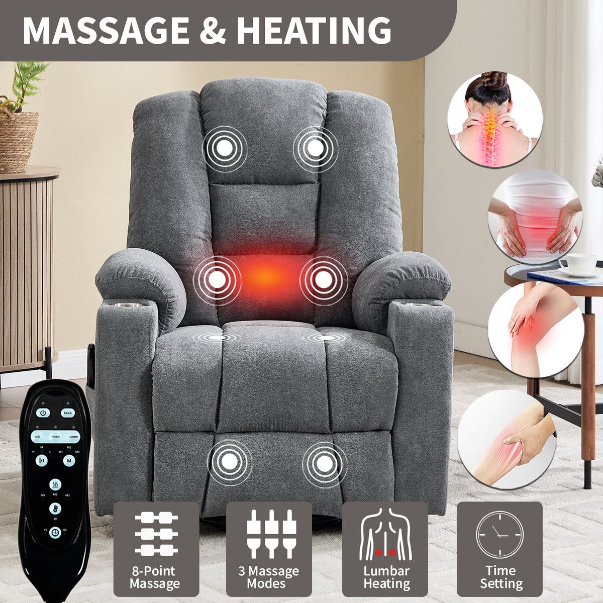 Large Dual-Motor Power Lift Heat & Massage Recliner detail image 7