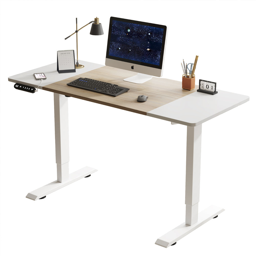 55'×24' White&Oak Electric Standing Desk Height Adjustable Desk for Home and Office Computer Table Gaming Desk Modern Lift-up Desk - Sleek Space Mod