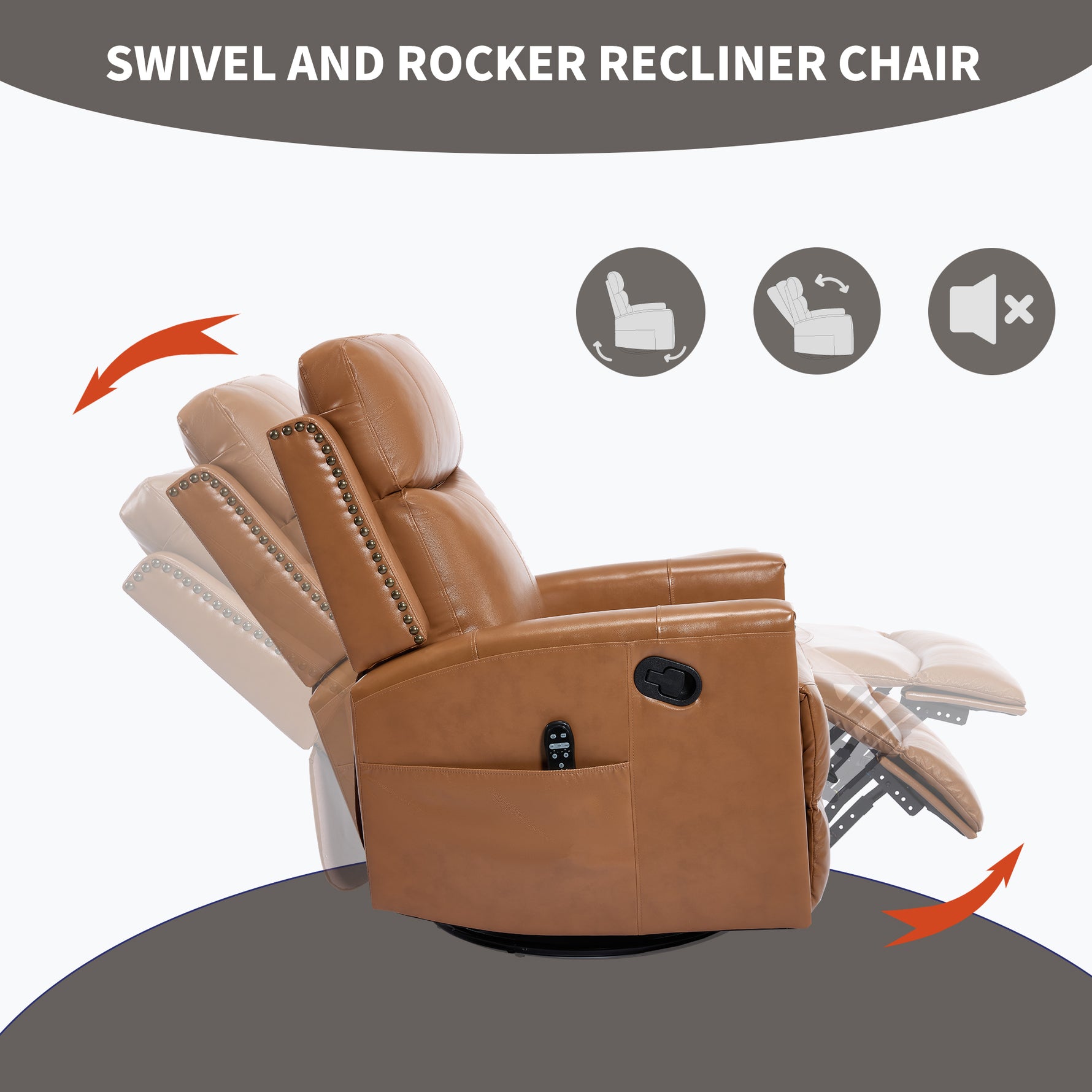 Genuine Leather Heat Massage Manual Recliner Chair with Rocker and Swivel for Living Room detail image 61
